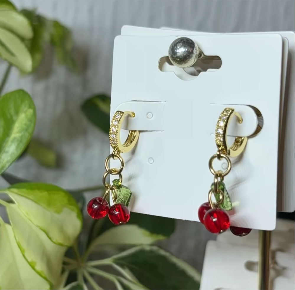 18k gold plated diamanté cherry hoops