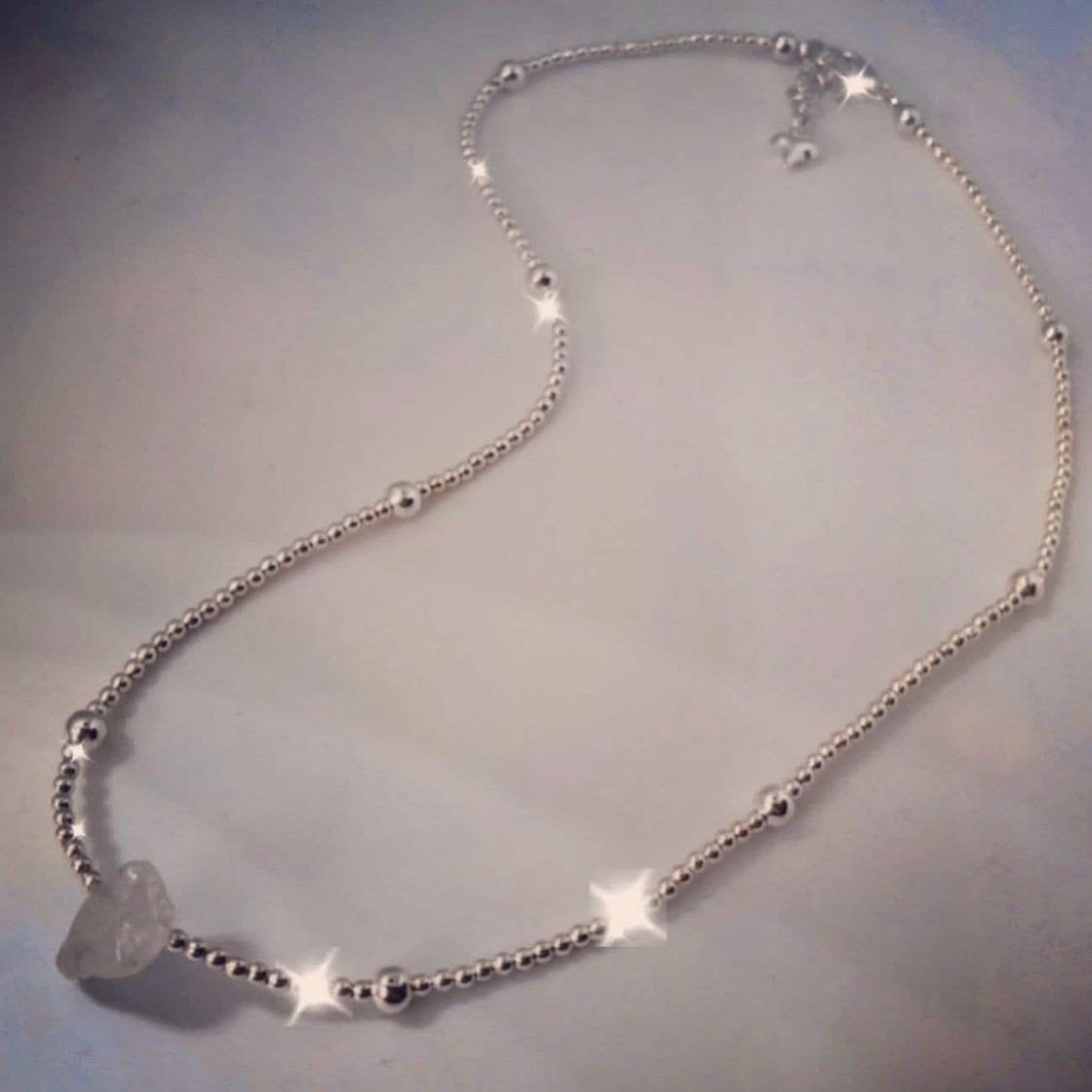 silver plated beaded crystal necklace