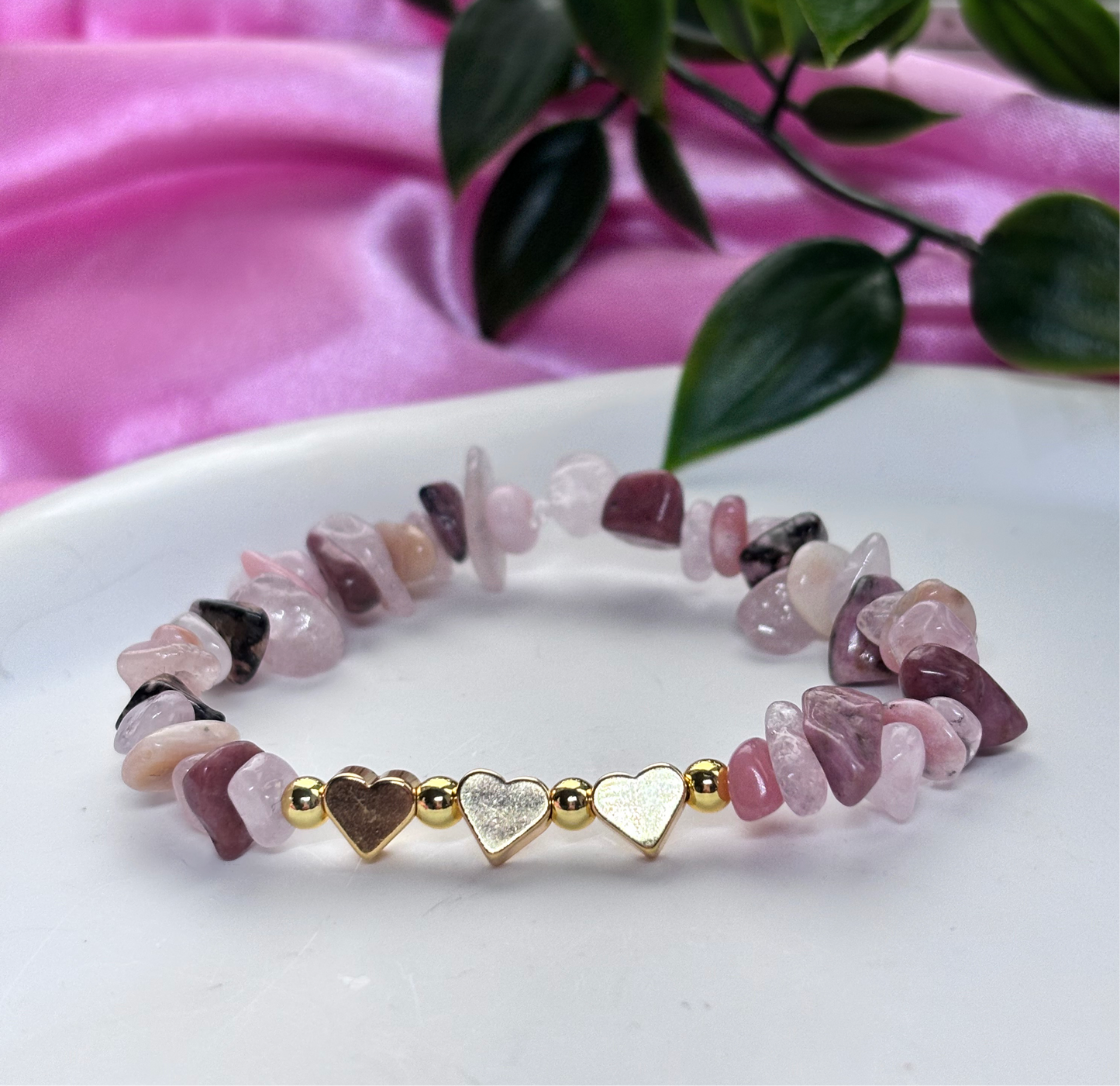 Love & connection rose Quartz, rhodonite, pink opal and morganite