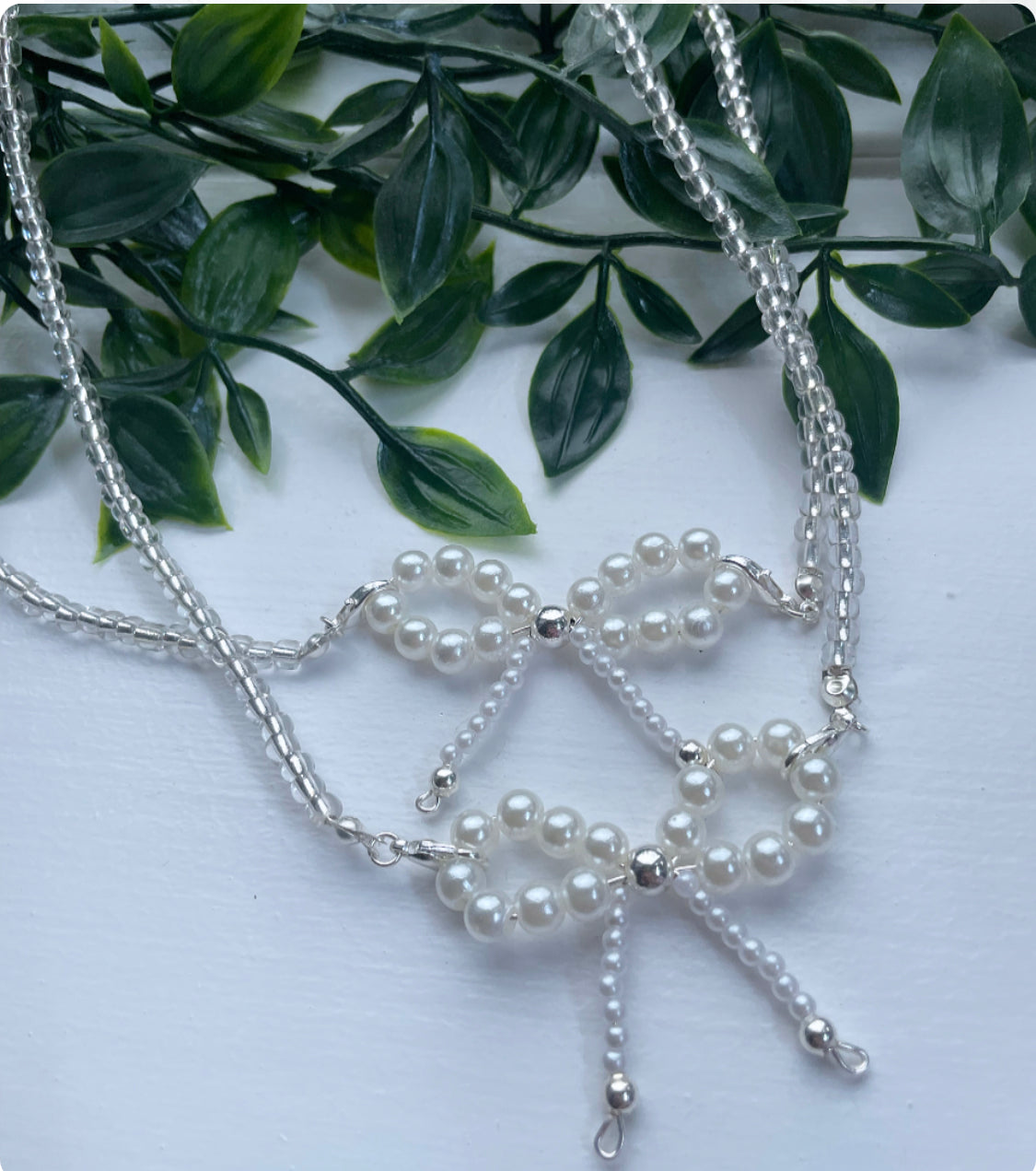 Pearl bow necklace glass beaded necklace | beaded choker | pearl necklace