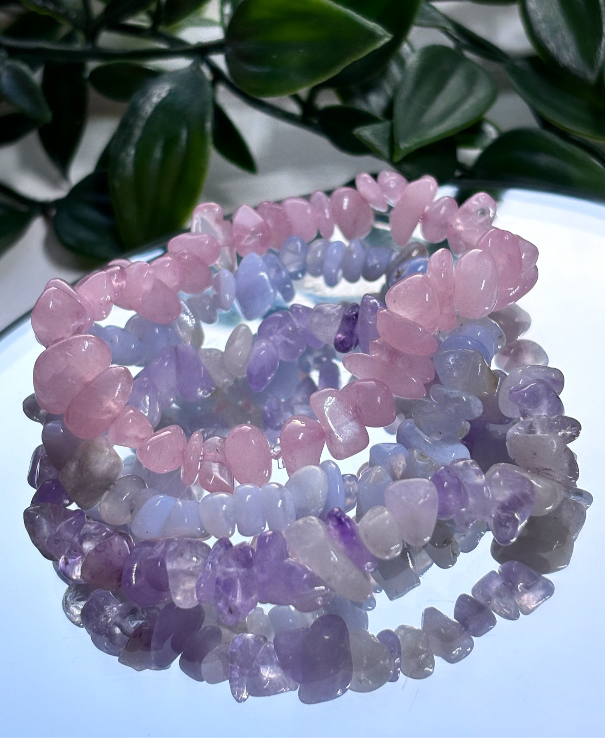 Crystal chip bracelets blue lace agate rose Quartz lilac amethyst