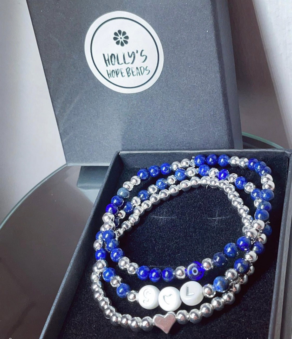 Lapis lazuli personalised evil eye stack 🧿