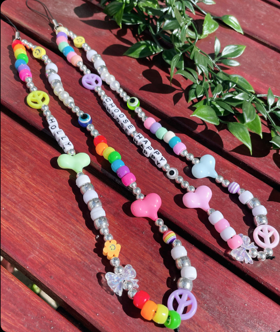 Pastel and rainbow personalised X/L phone straps