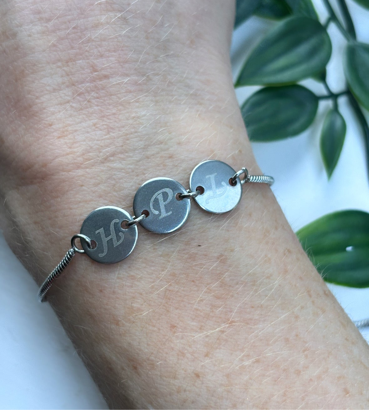 Initial disc bracelets stainless steel adjustable chain bracelets tarnish resistant