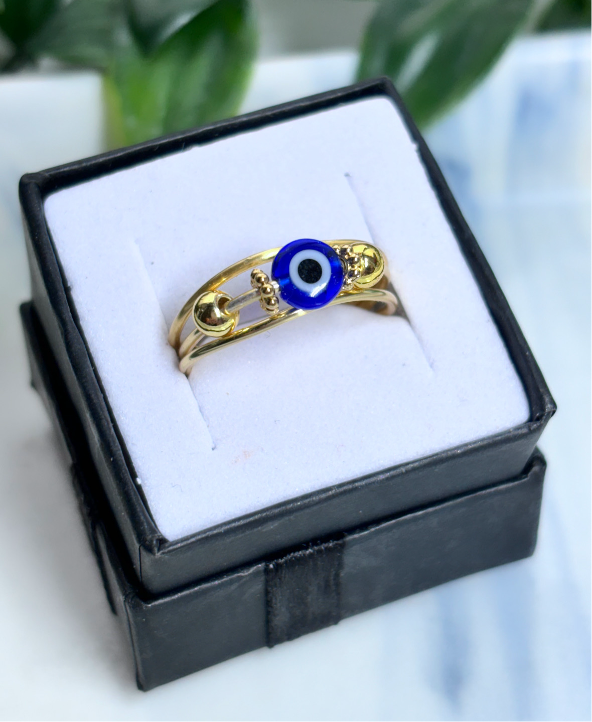 evil eye fidget ring | anxiety relief spinning fidget ring silver and gold