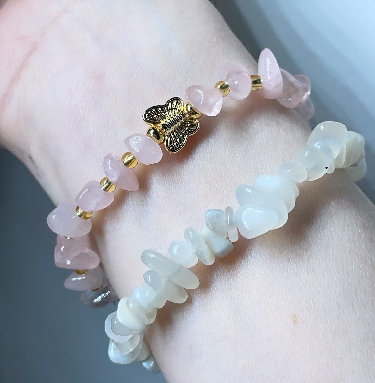 Crystal butterfly bracelet cherry Quartz opal aquamarine & clear Quartz