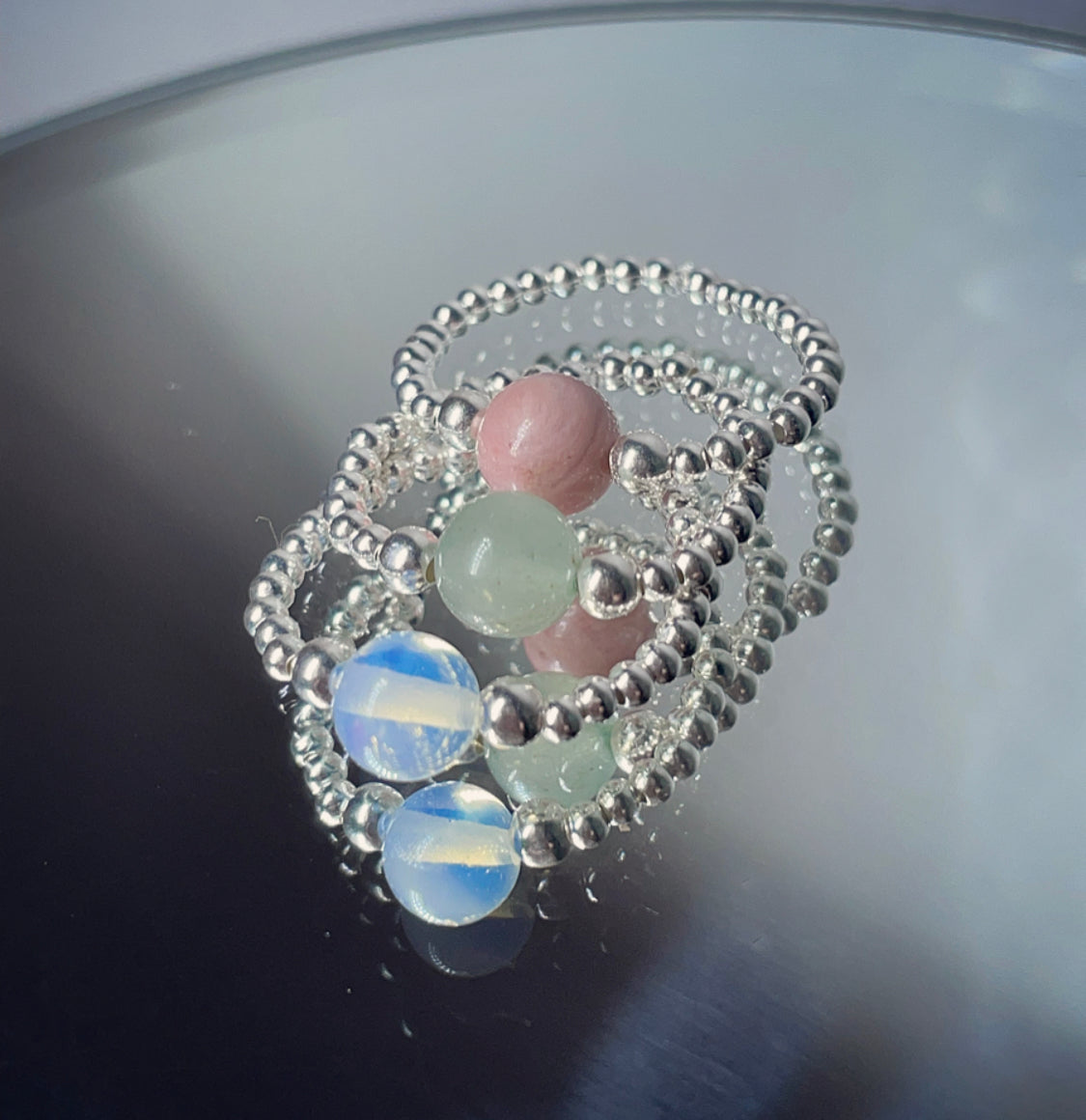 Crystal sterling silver beaded rings | crystal rings | beaded rings | sterling silver jewellery | stretch ring
