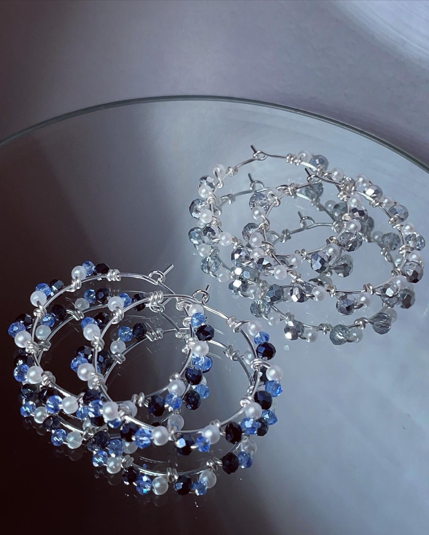Hoop earrings | beaded hoops crystal silver rondelle bead hoops
