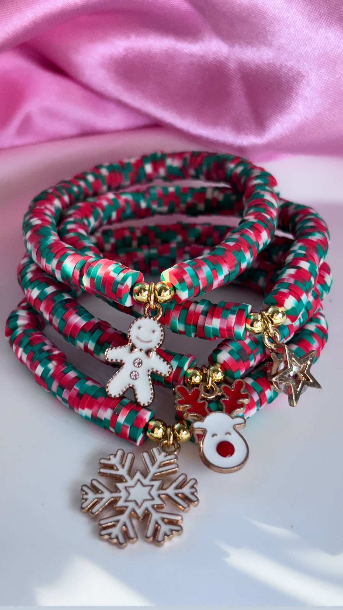 Christmas charm clay bead bracelets