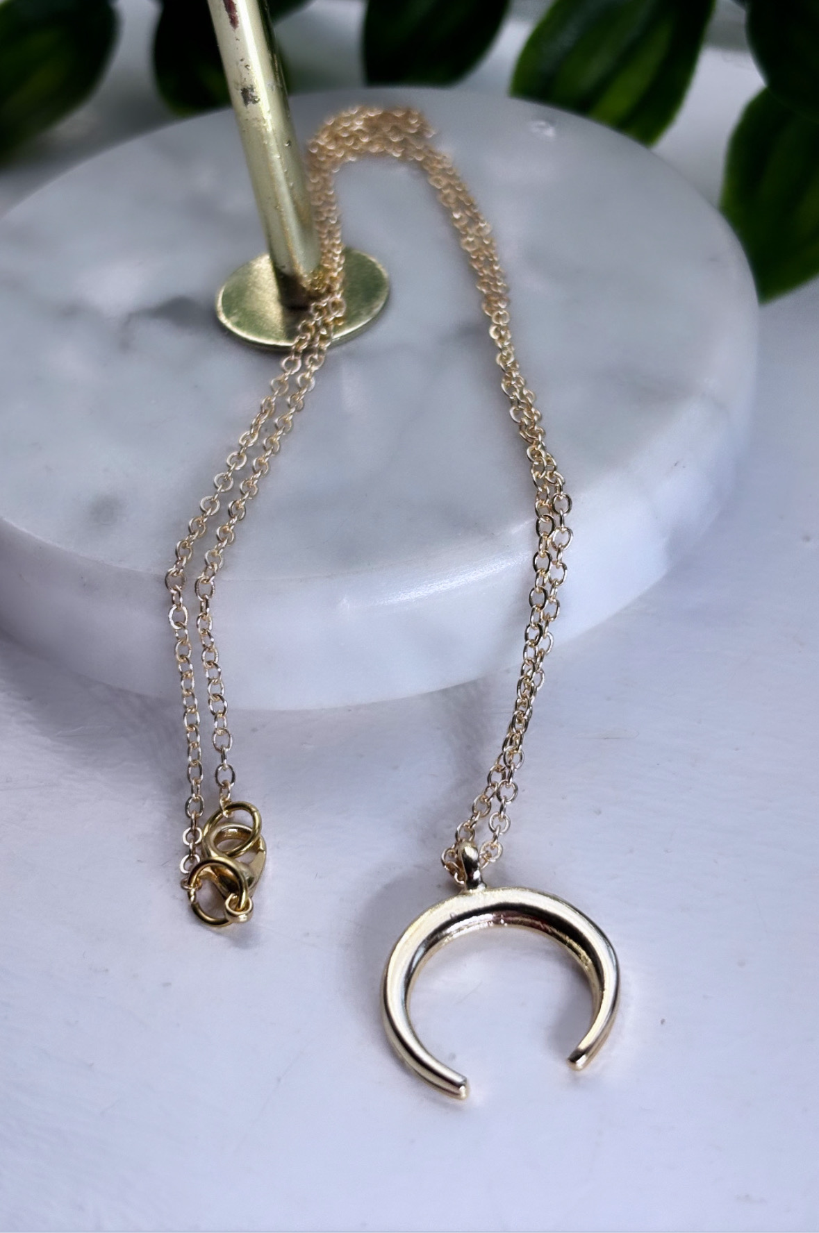 24k gold plated crescent moon necklace available on 16inch or 18inch chain
