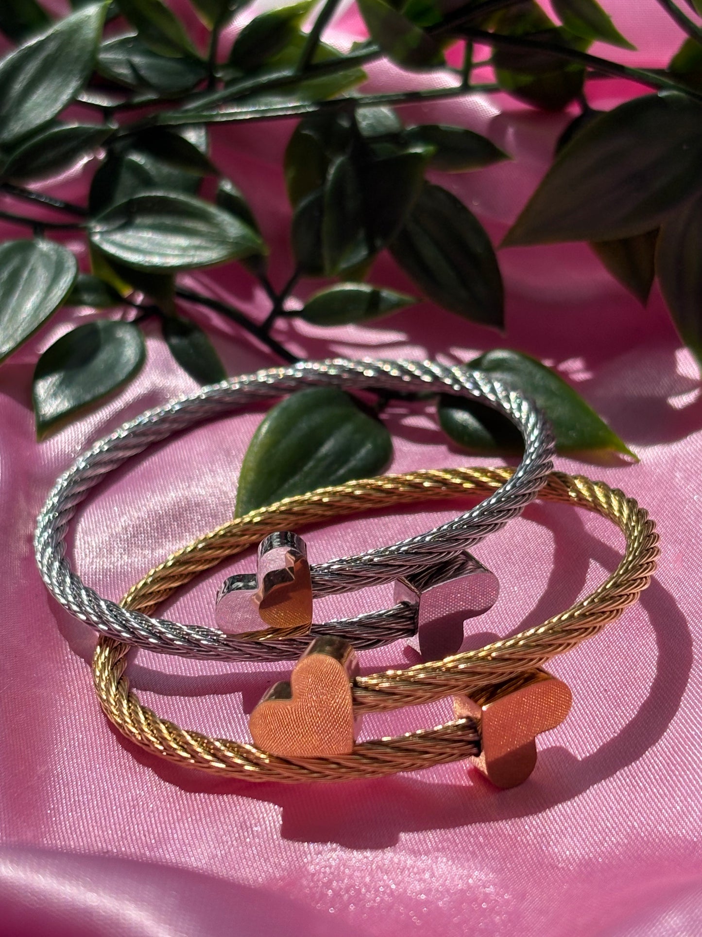Double heart cuff bangle / stainless steel / tarnish resistant/ water resistant
