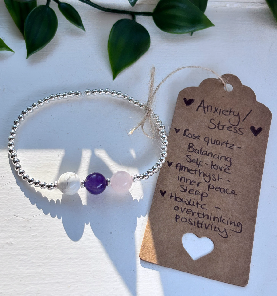 Sterling Silver anxiety/stress relief crystal healing bracelet