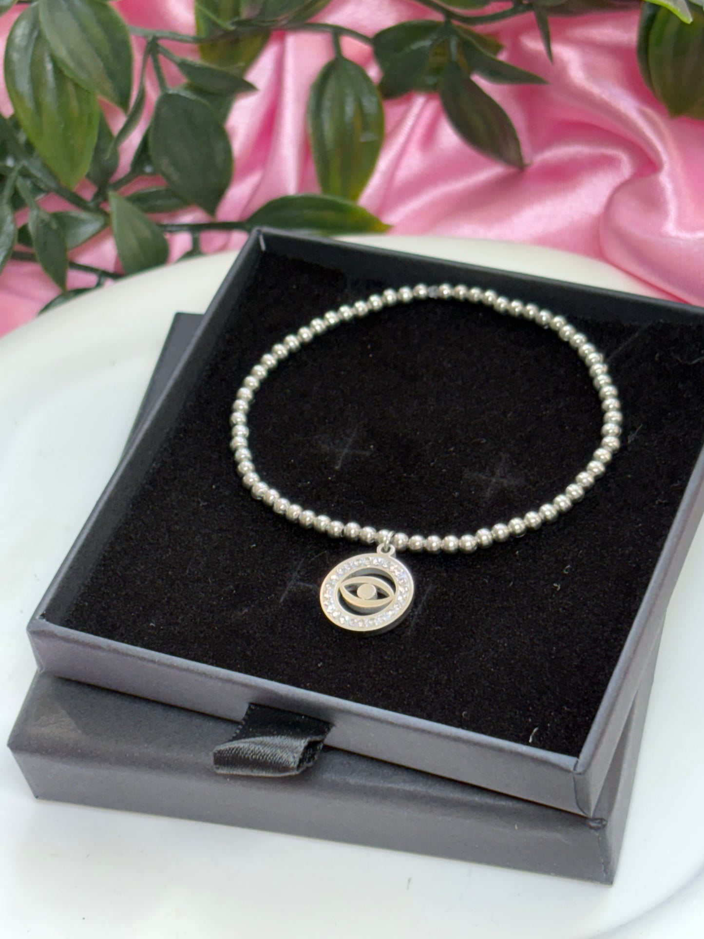 Díamante Evil eye stainless steel beaded bracelet