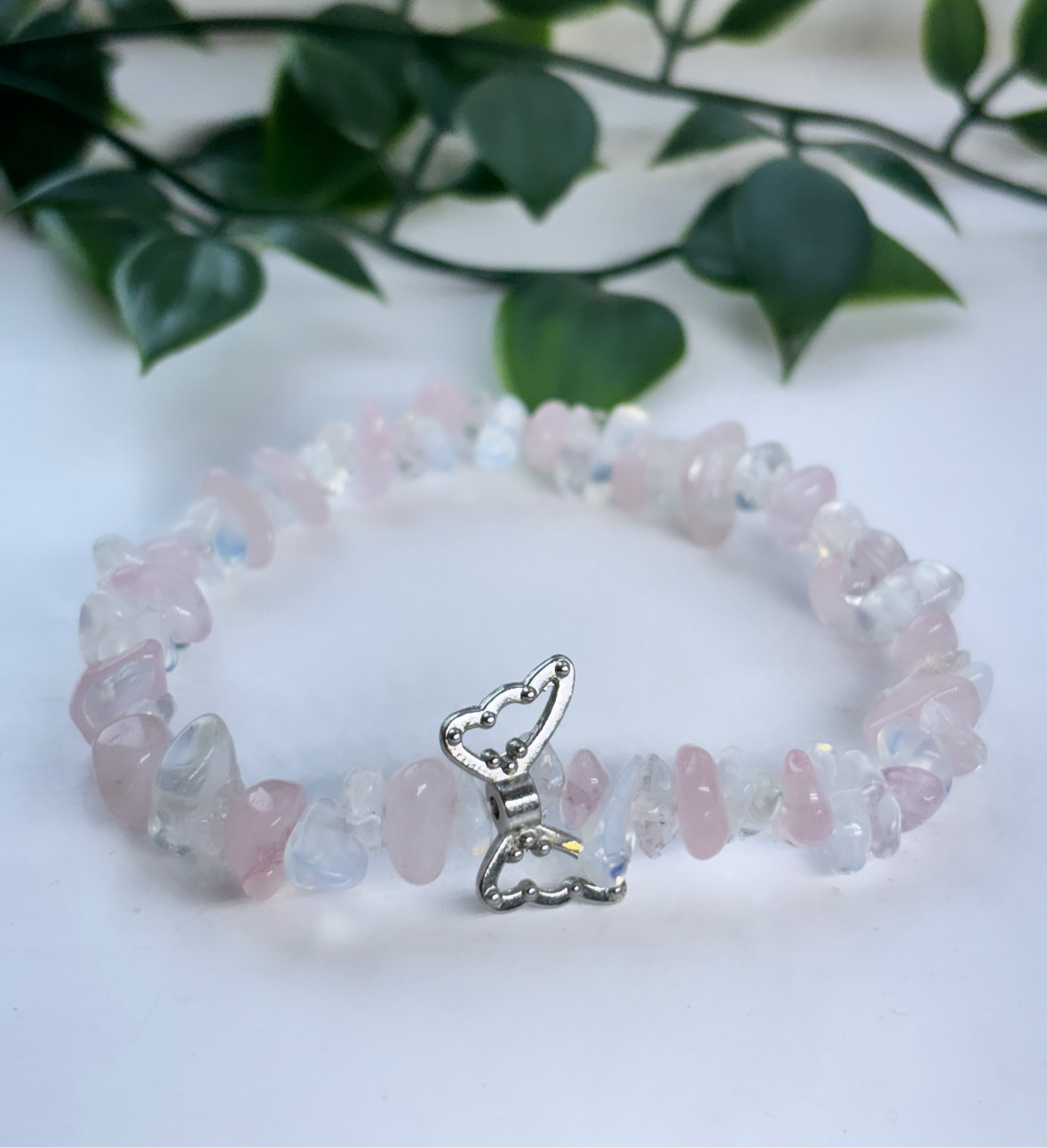 Well-being butterfly Opal ,Rose Quartz and clear quartz bracelet