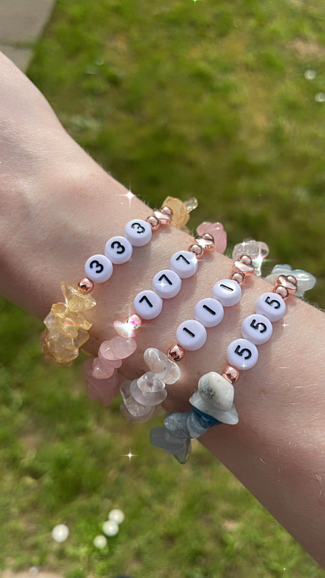 Angel numbers rose gold crystal chip bracelets