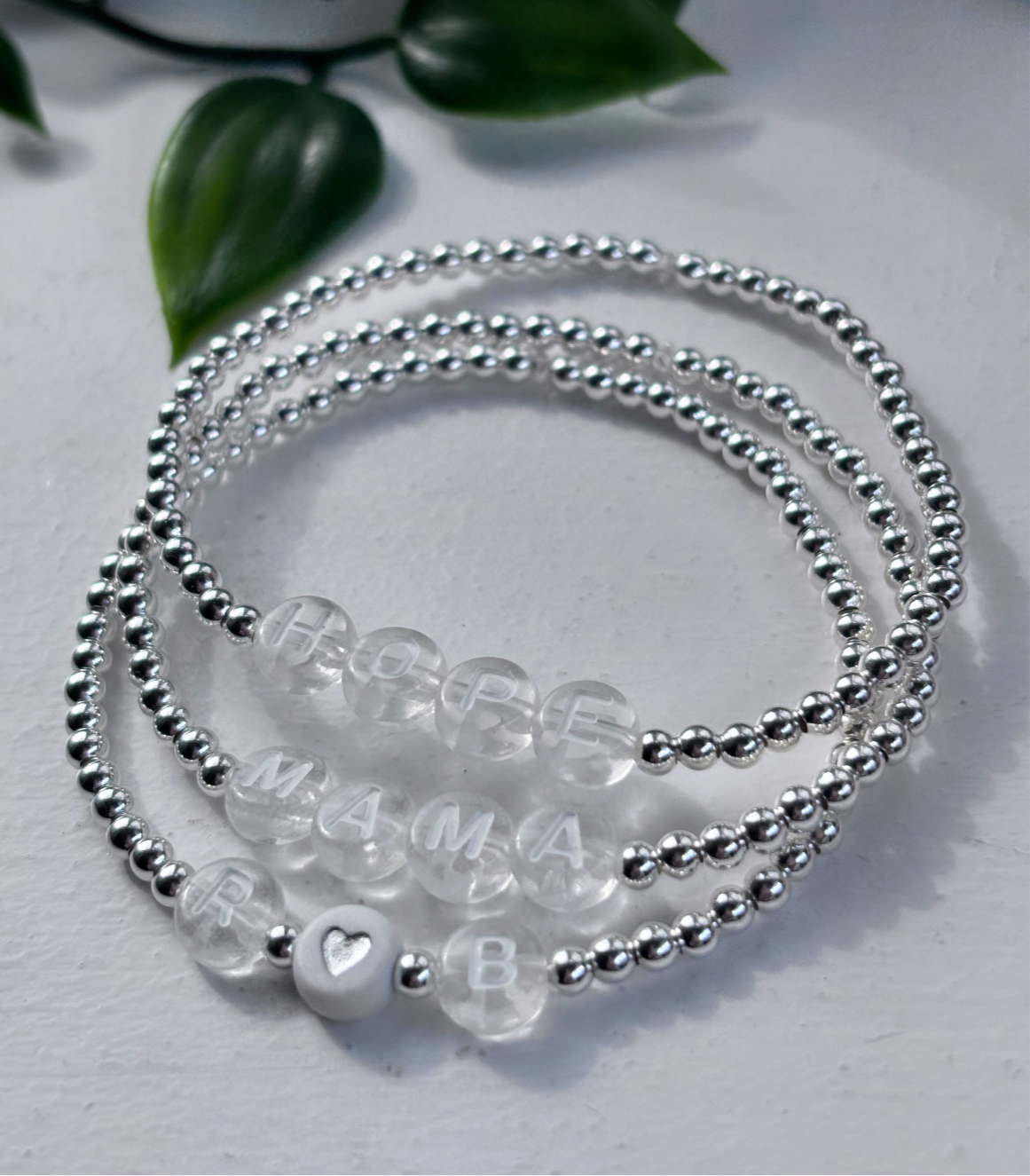 Sterling silver personalised clear letter beaded bracelets (individual bracelets)