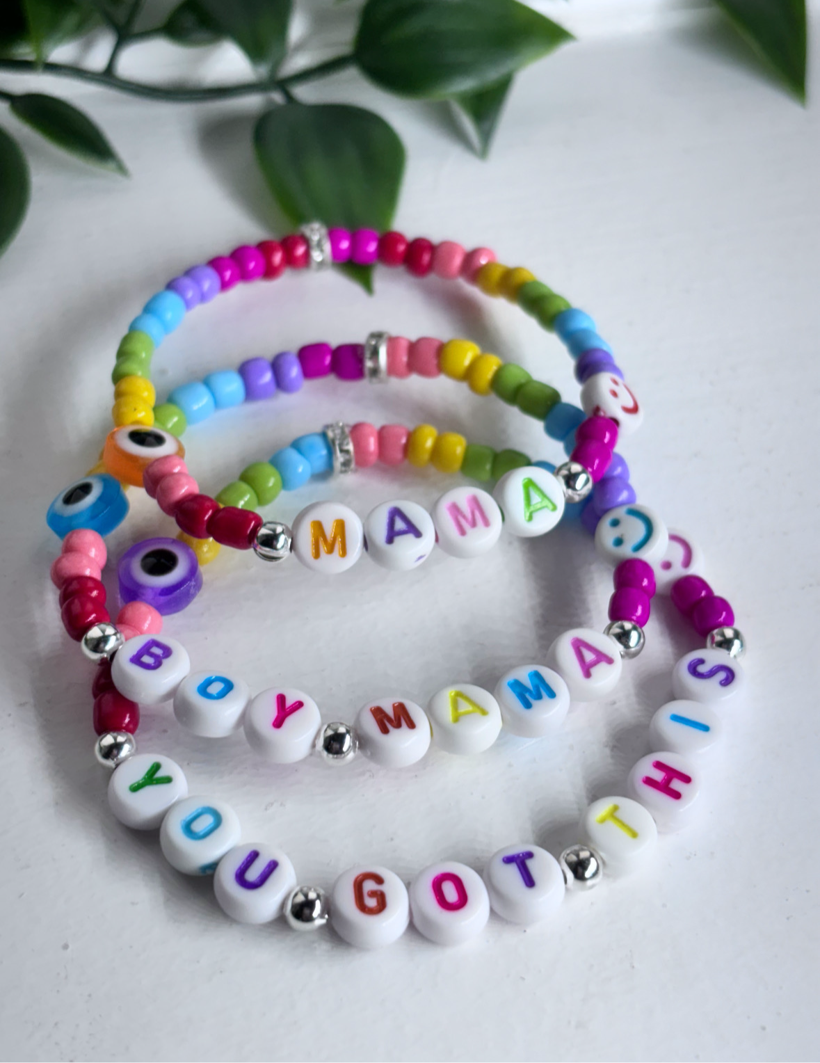 Personalised rainbow beaded bracelets | custom bracelets | evil eye smiley bracelets