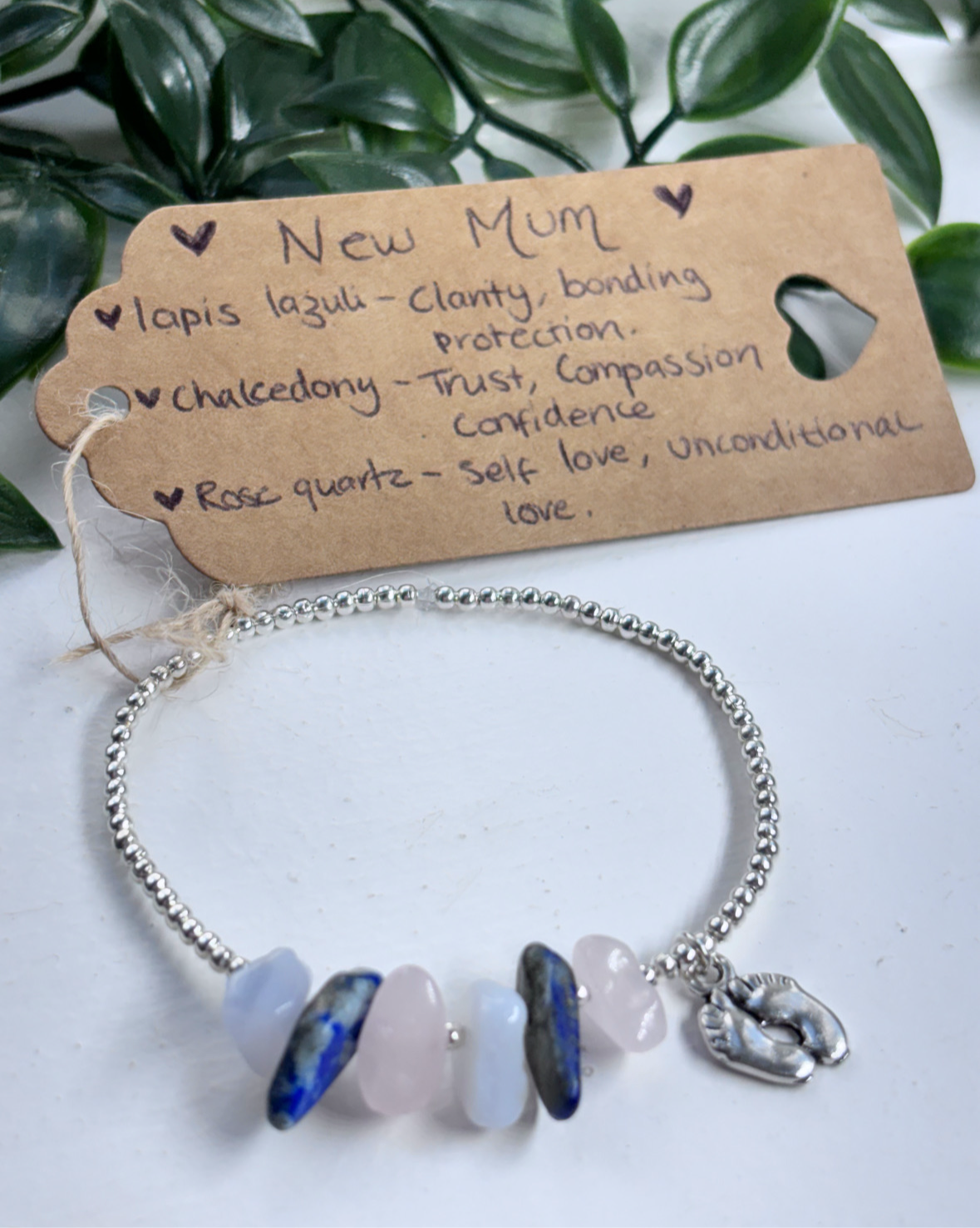 New mum crystal bracelet | gifts for new mum | lapis lazuli , rose Quartz, Chalcedony