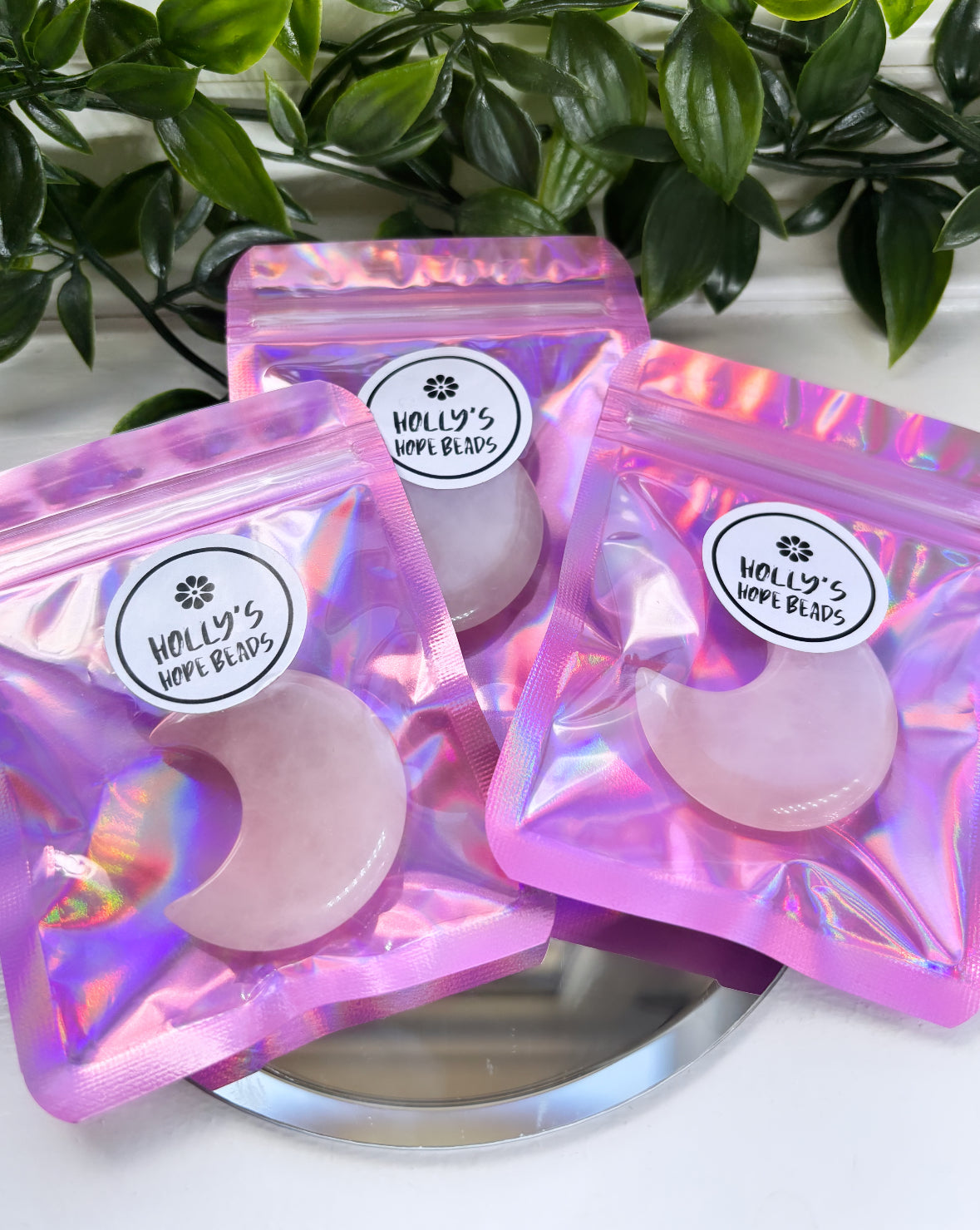 Rose Quartz crystal pocket moons