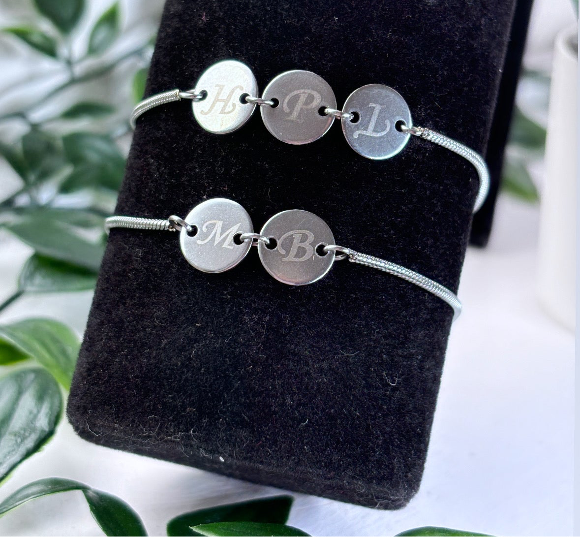 Initial disc bracelets stainless steel adjustable chain bracelets tarnish resistant