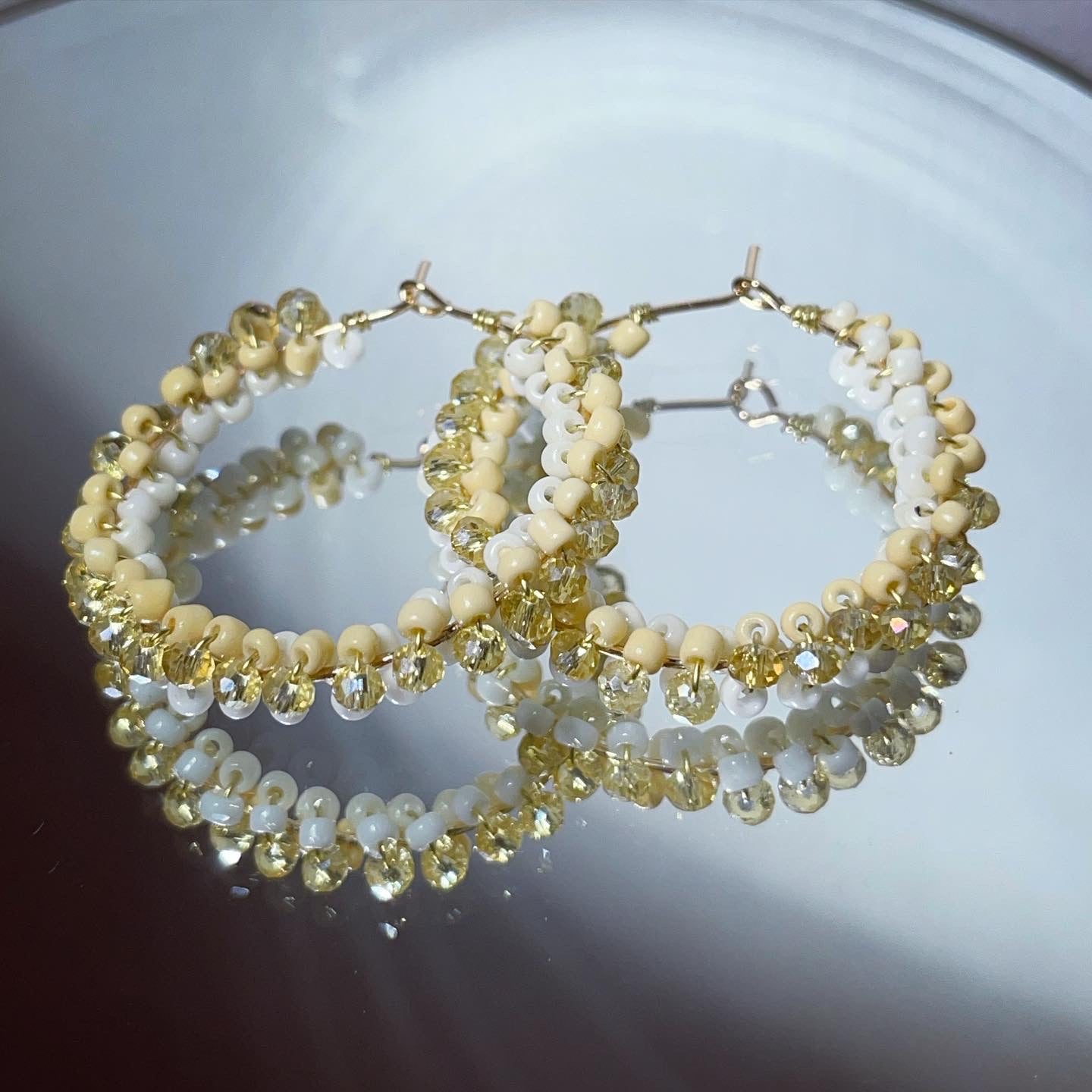 Gold hoops 18k gold plated beaded glass hoop earrings | gifts for women | hoop earrings