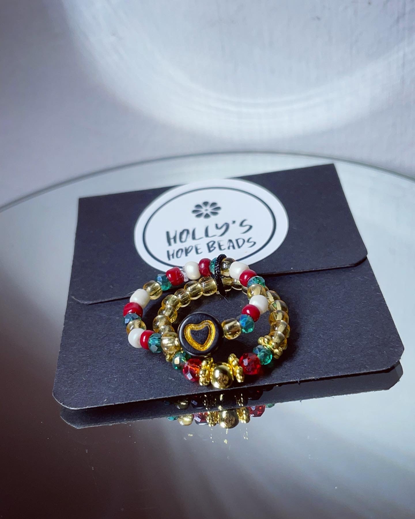 Festive red green and gold stack of rings | Christmas rings | stacking rings