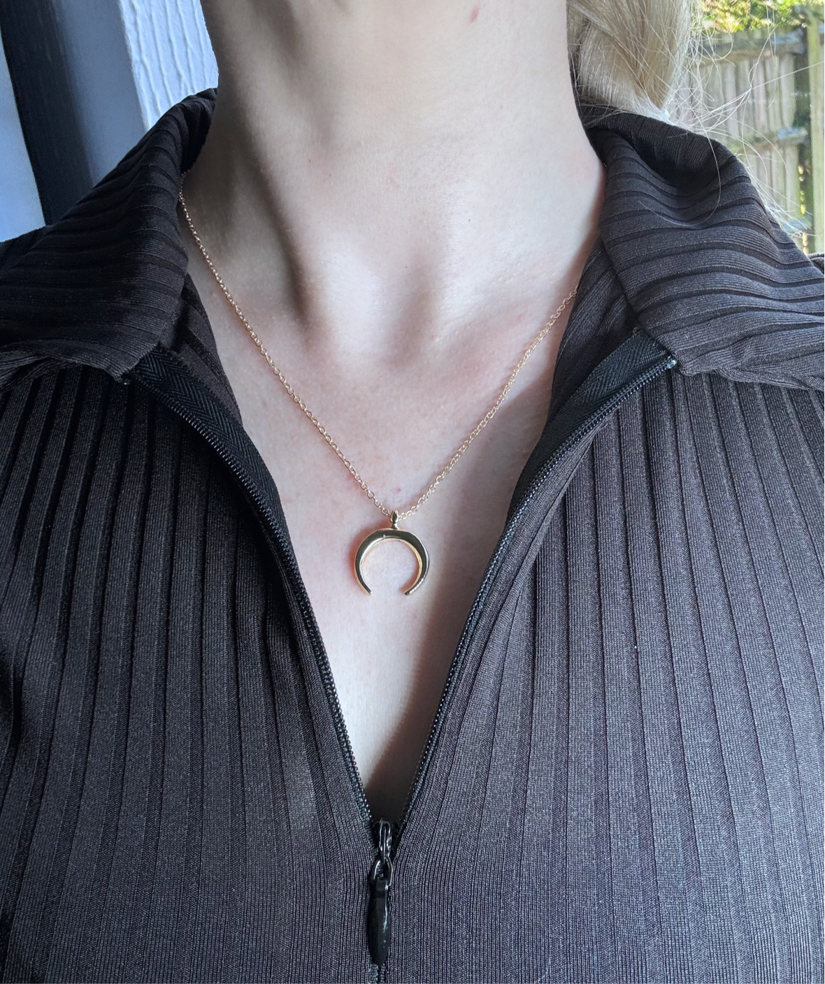 24k gold plated crescent moon necklace available on 16inch or 18inch chain