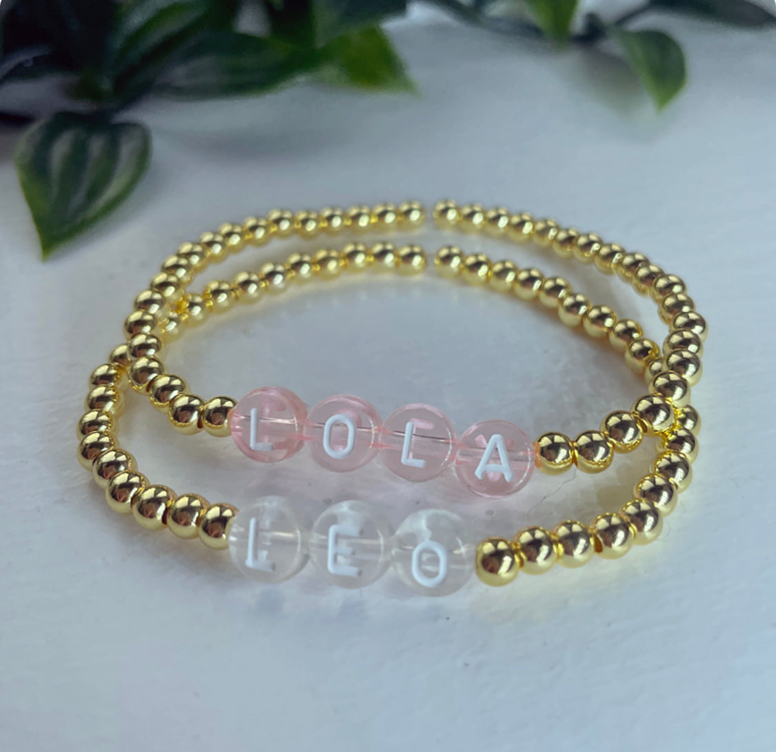 Personalised 18k gold plated transparent bead bracelets