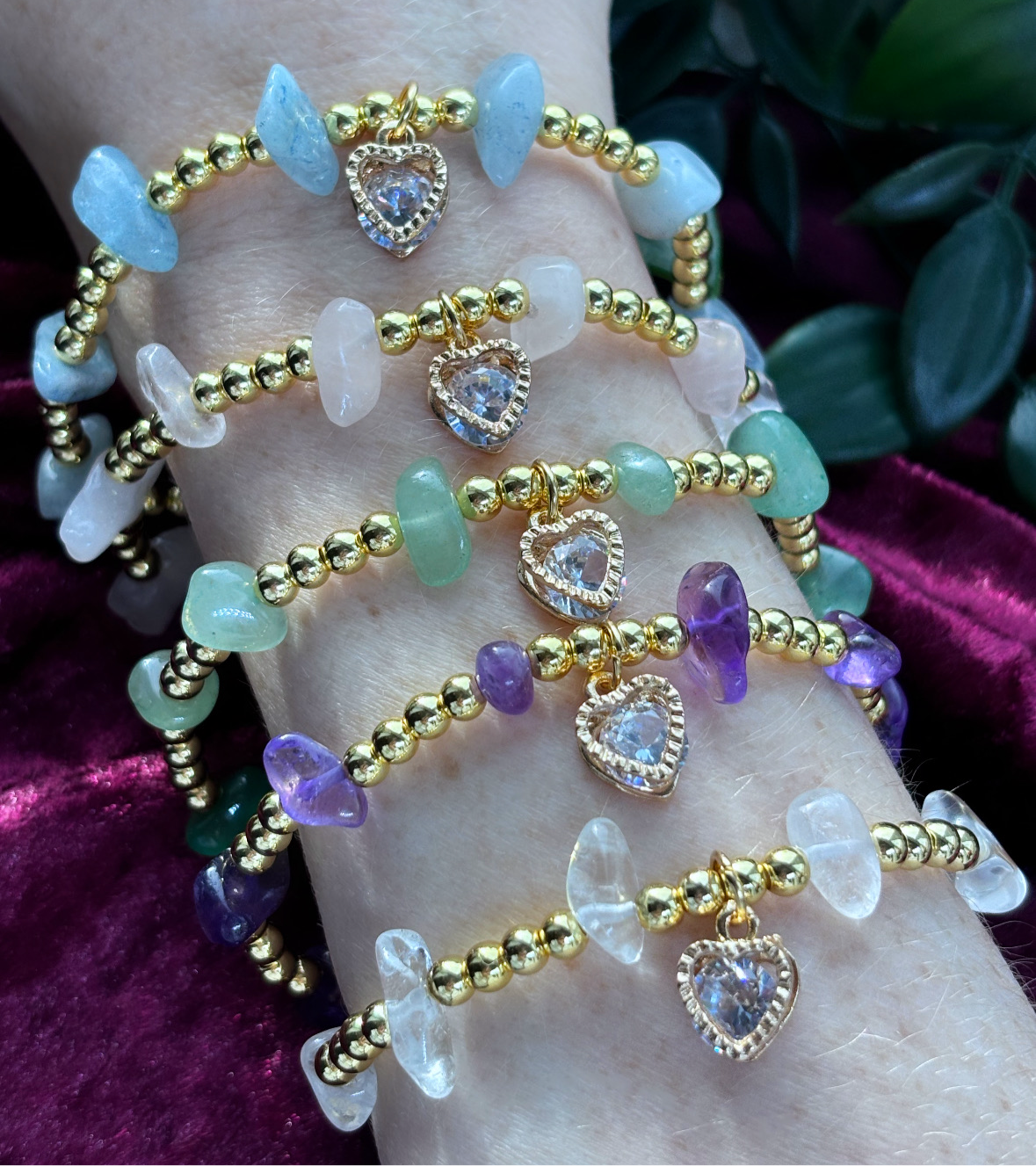 Cubic zirconia heart charm crystal bracelets 18k gold plated