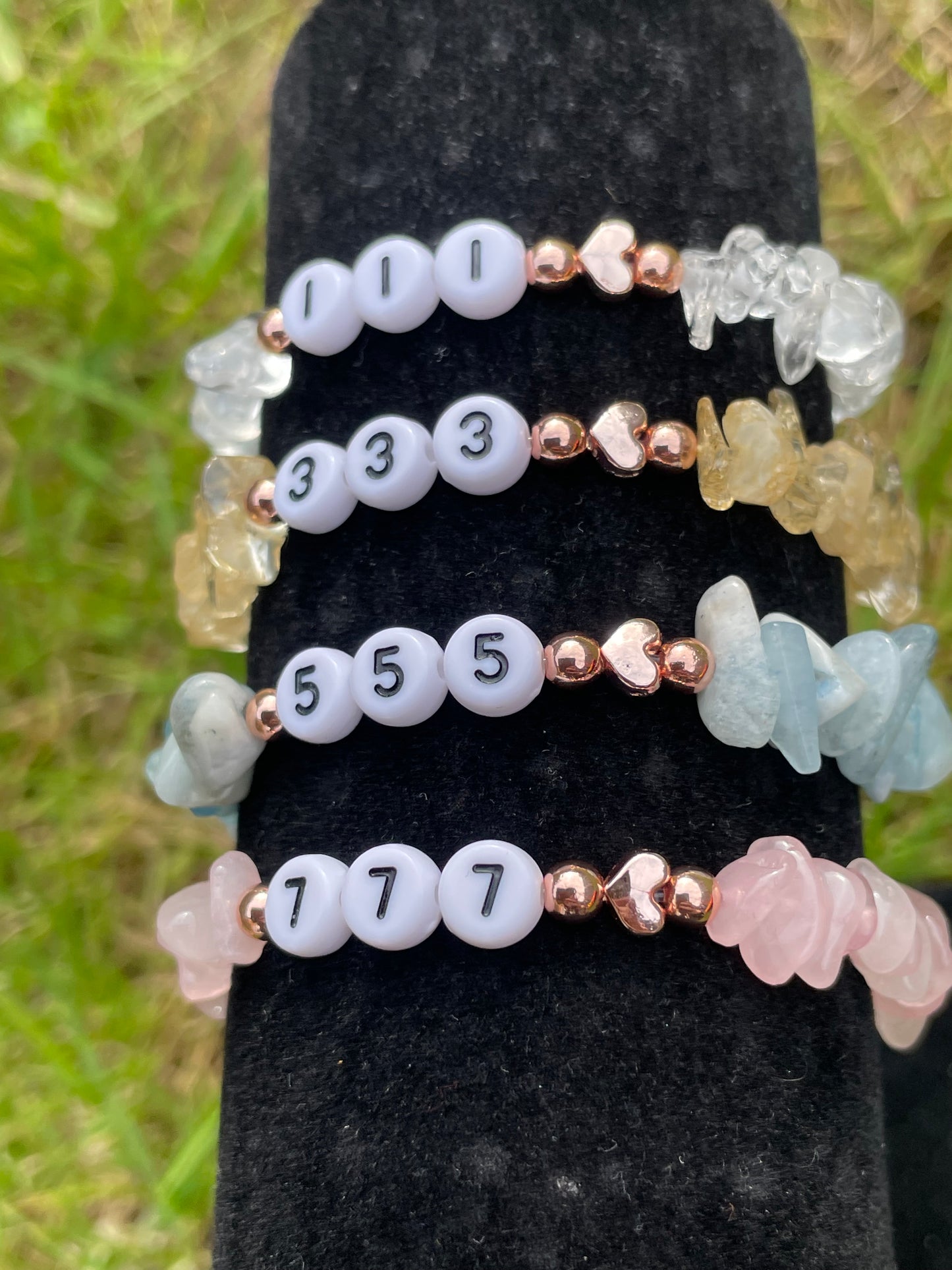Angel numbers rose gold crystal chip bracelets