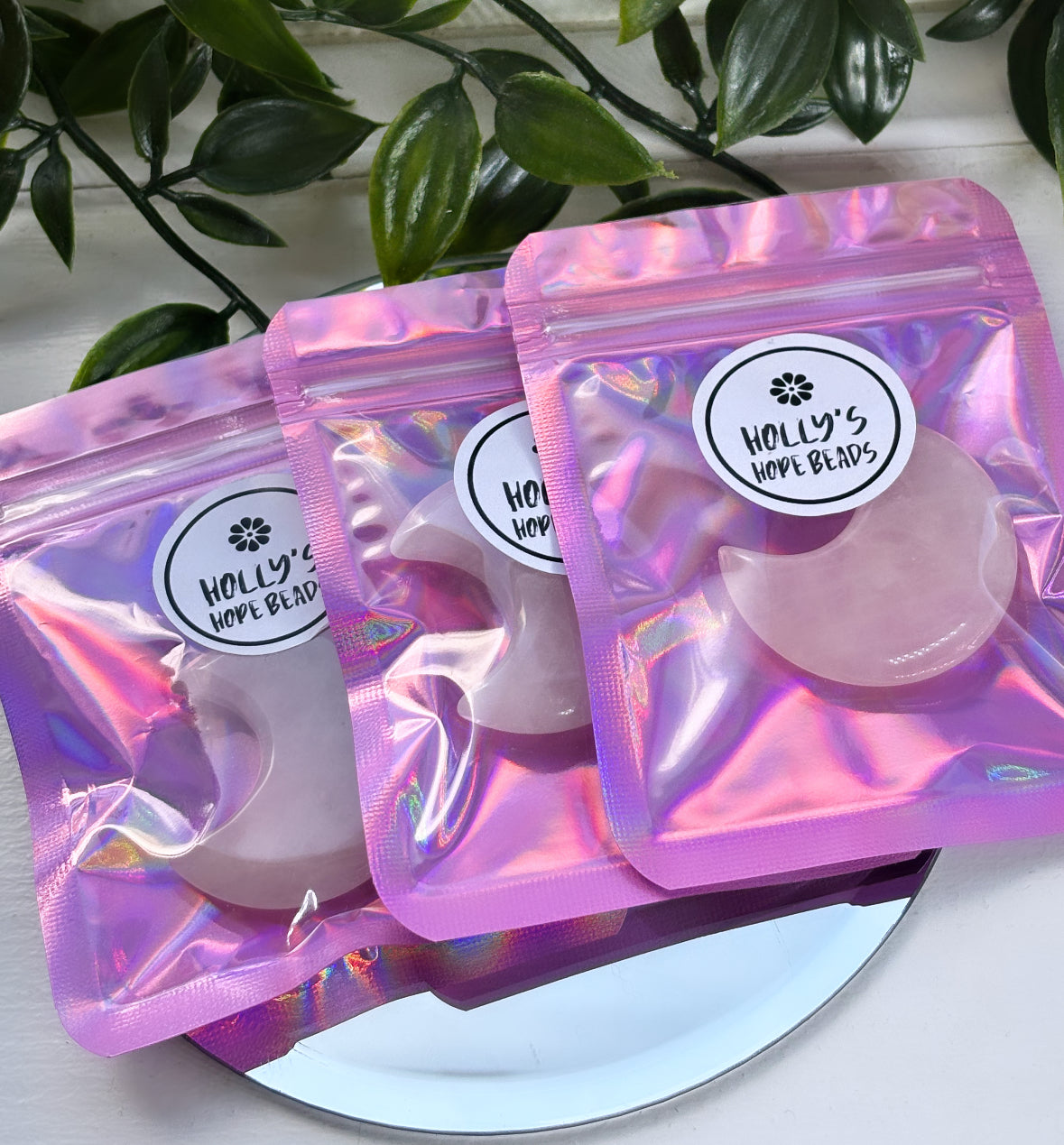 Rose Quartz crystal pocket moons