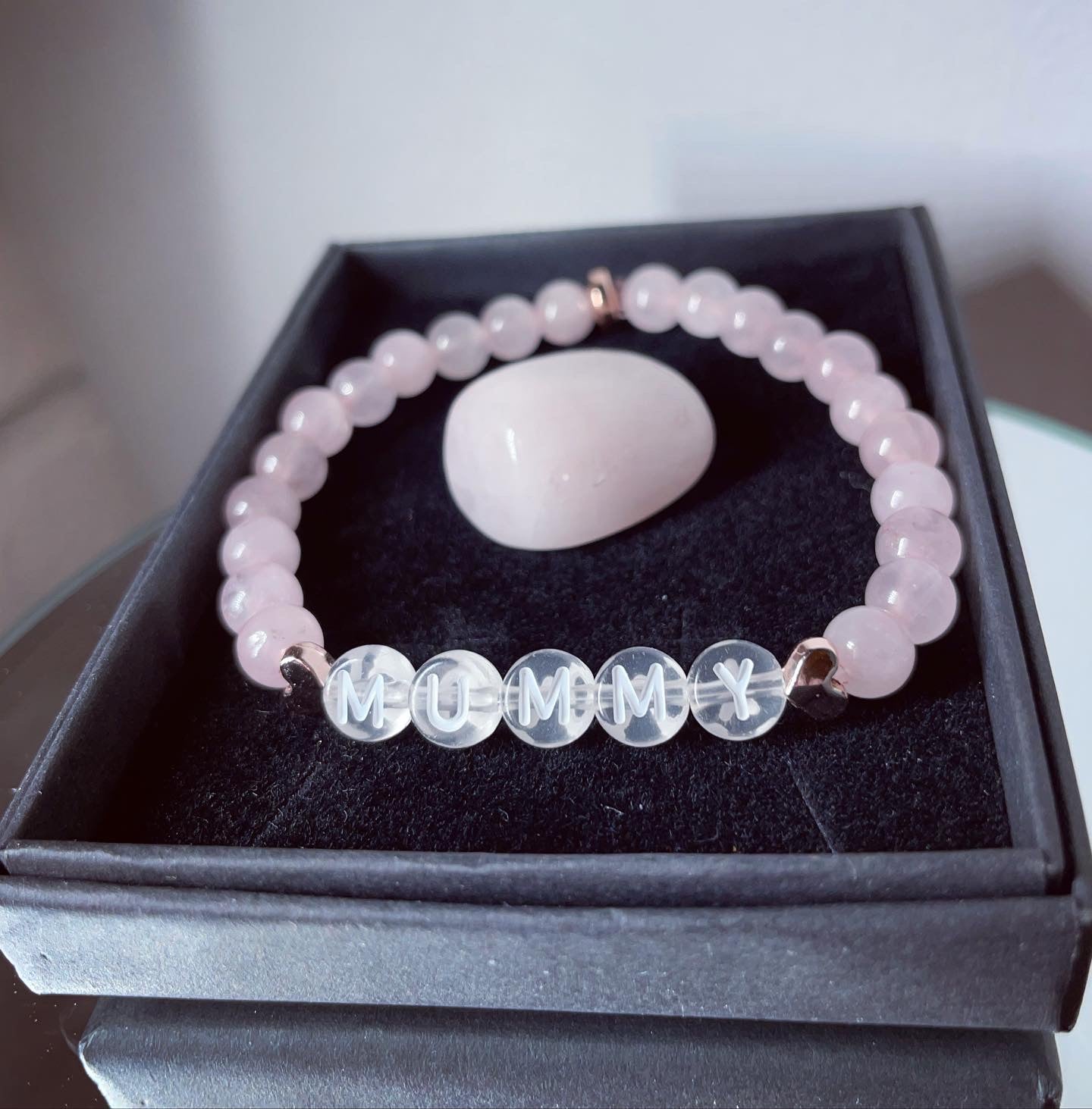 Rose Quartz personalised bracelet and rose Quartz tumble stone | Mother’s Day gifts | stone of love