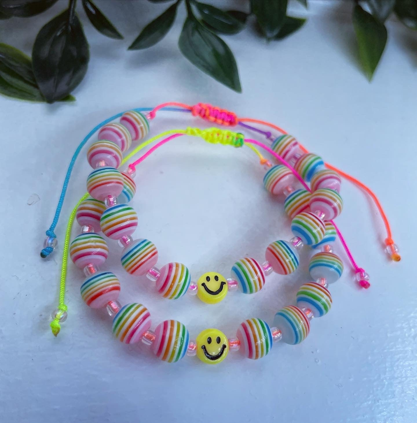 Smiley rainbow adjustable neon bracelets