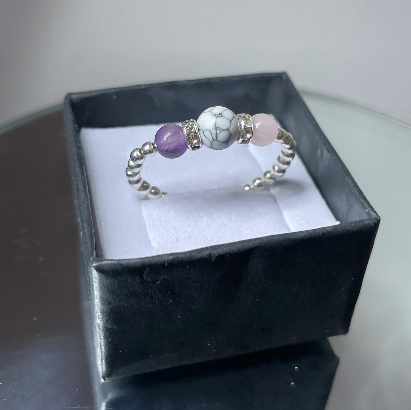 Anxiety/stress relief crystal healing bracelet & ring set
