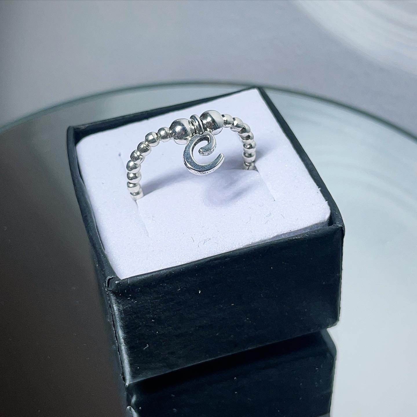 Silver plated initial beaded rings / gifts for women