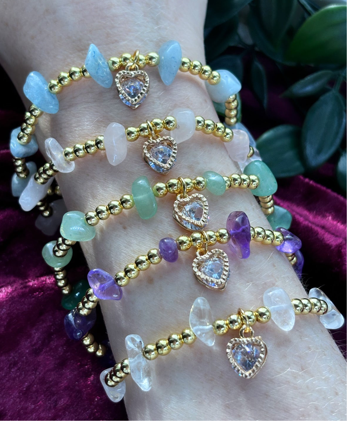 Cubic zirconia heart charm crystal bracelets 18k gold plated