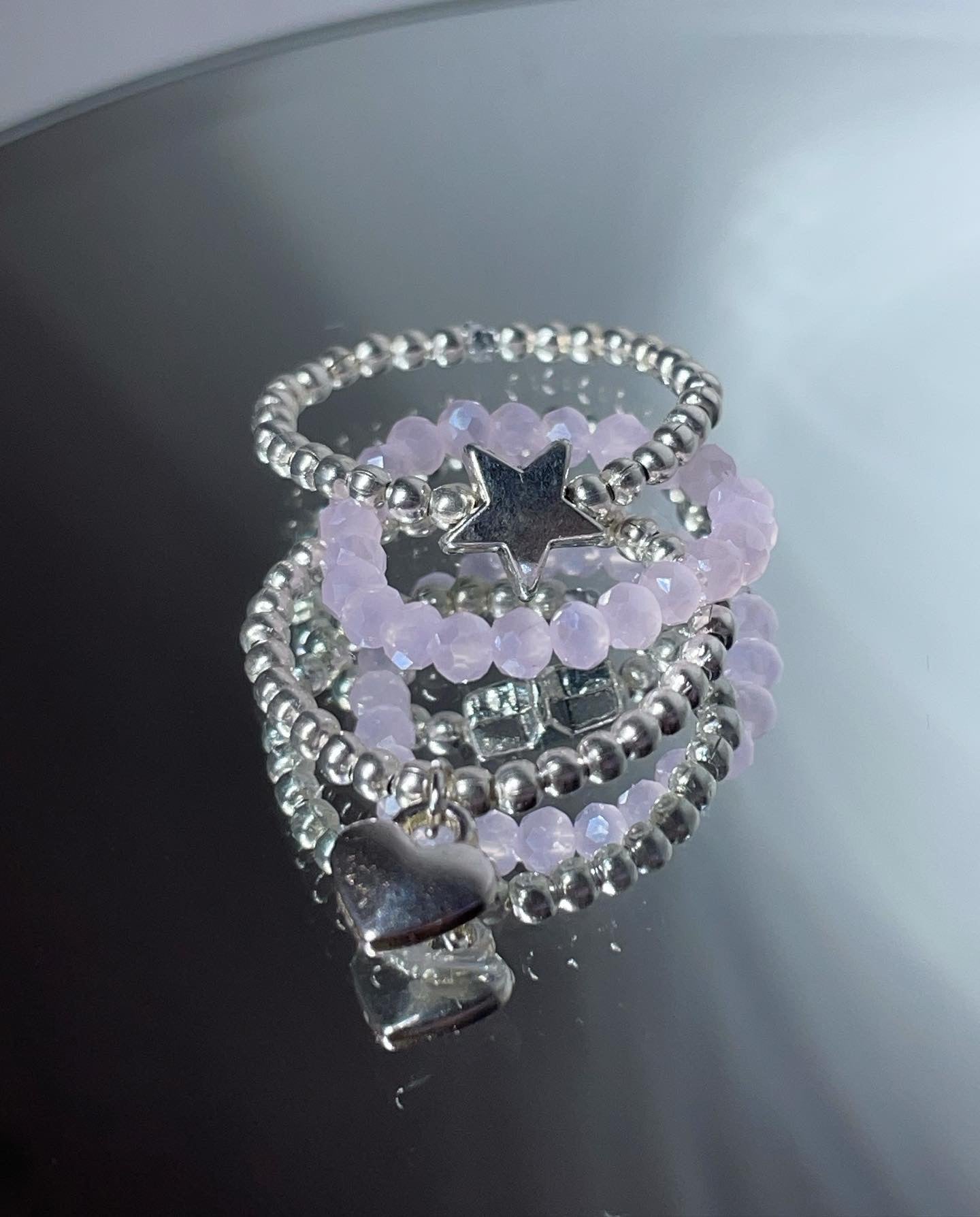 Star and heart charm ring stack | stacking rings | beaded rings