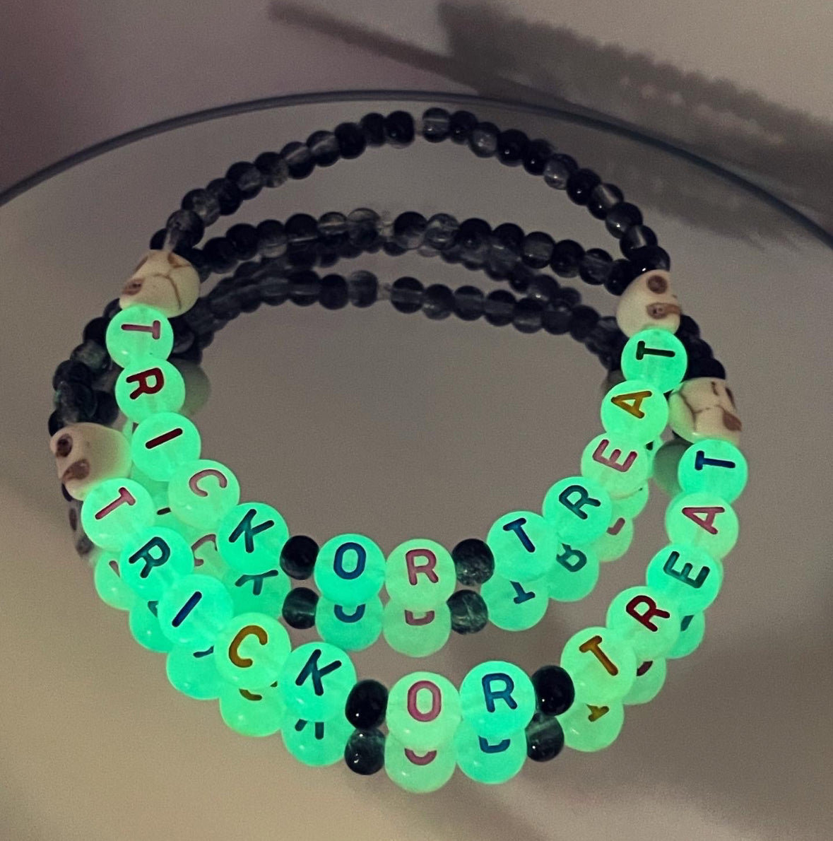 Glow in the dark personalised Halloween bracelets | Halloween | trick or treat
