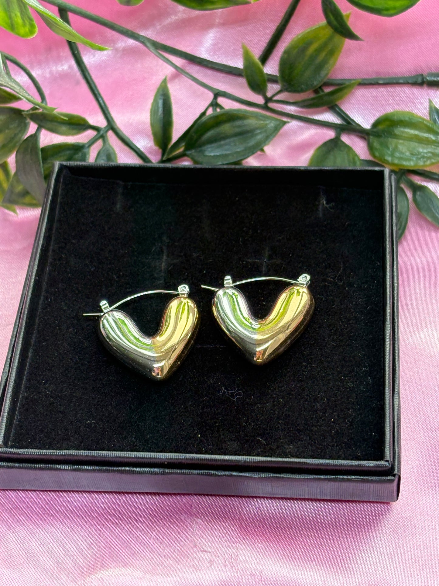 Chunky heart hoops silver and gold / stainless steel / water resistant/ tarnish resistant