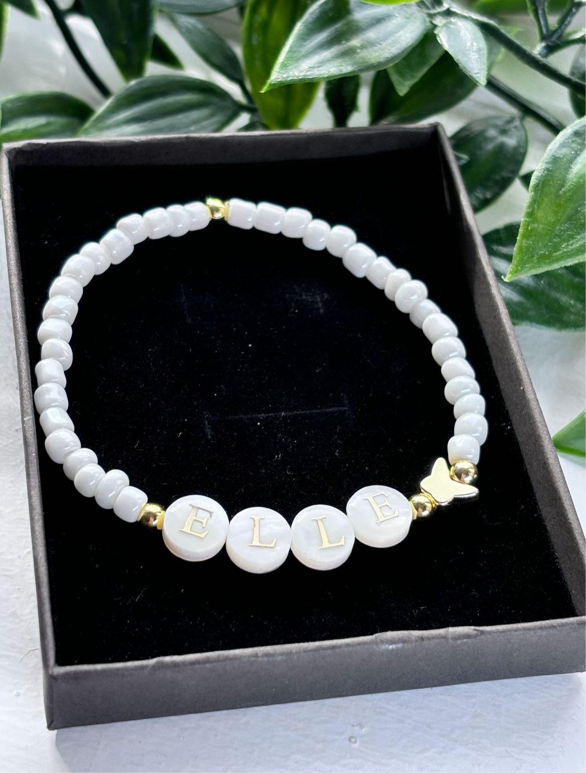 Mother of Pearl personalised glass beaded bracelet
