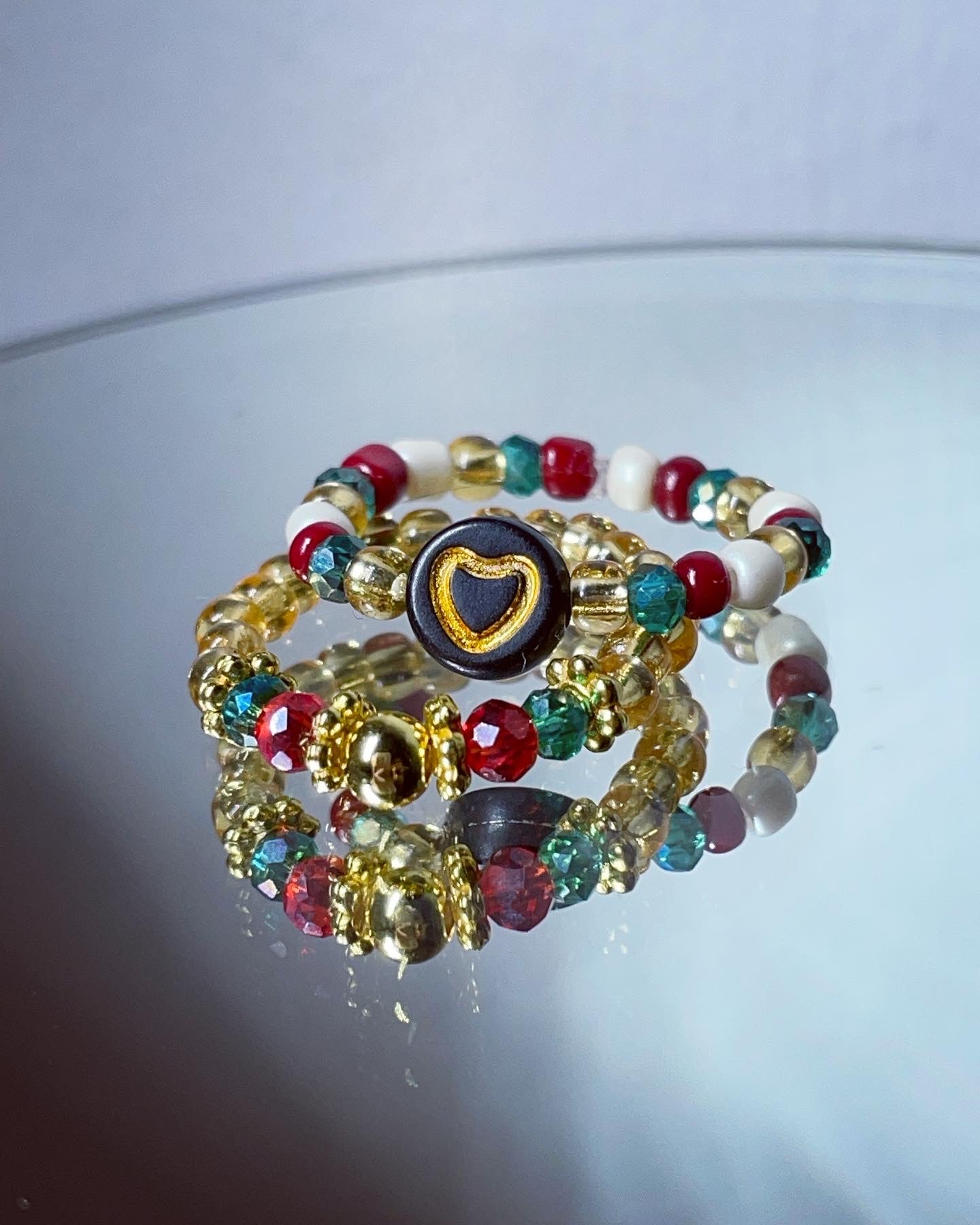 Festive red green and gold stack of rings | Christmas rings | stacking rings