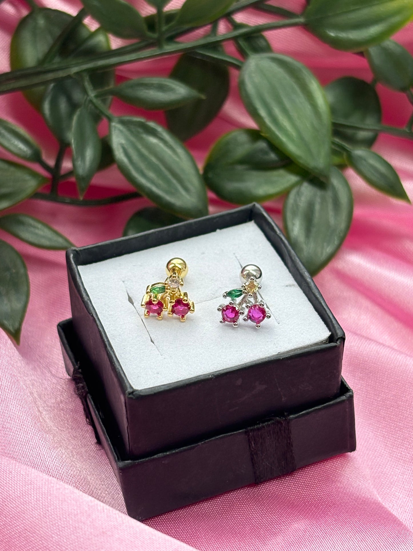 Crystal Cherries cartilage earring ( 1 earring included) stainless steel / tarnish resistant