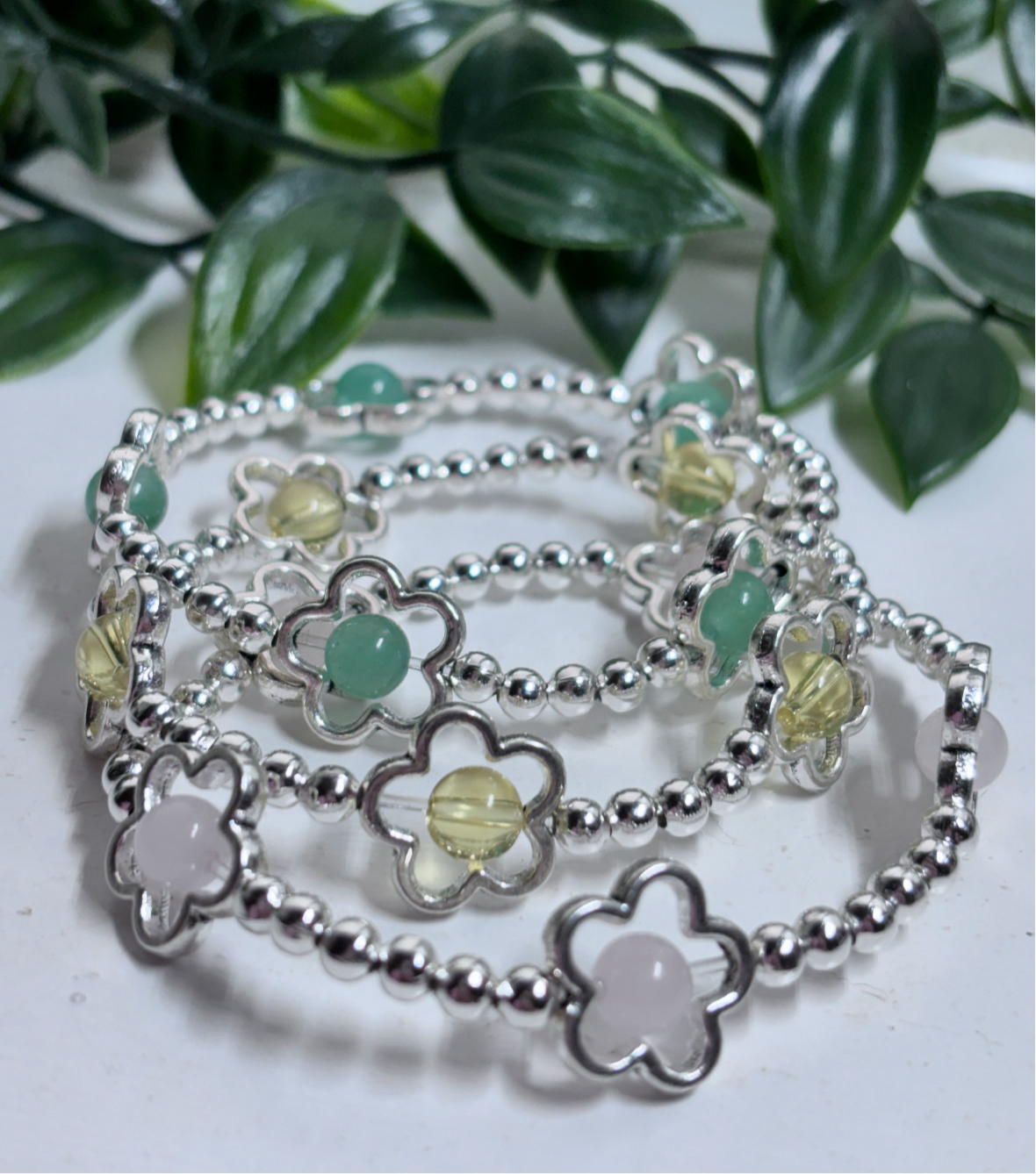 Crystal flower fidget spinning bracelets | silver plated
