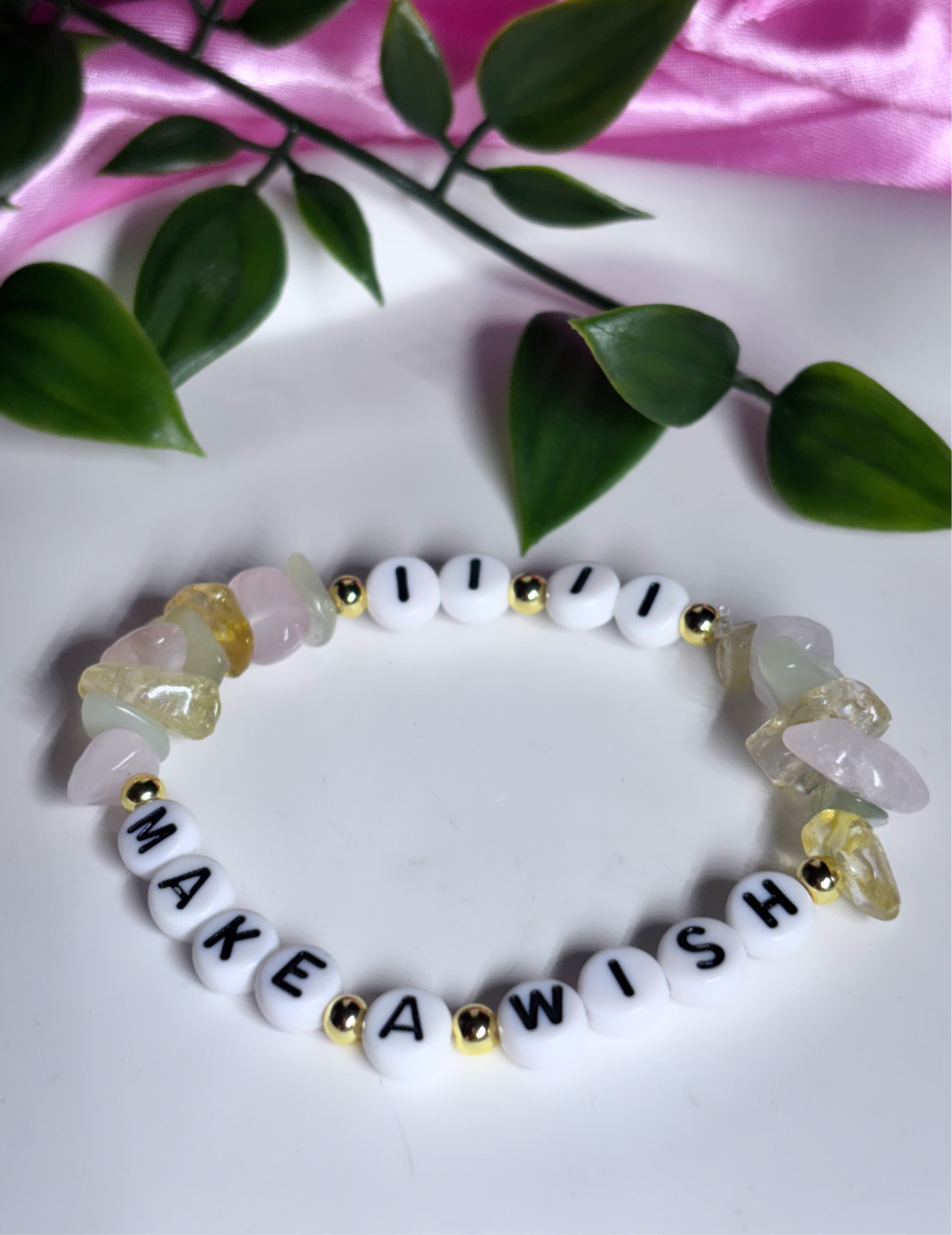 11:11 make a wish crystal healing bracelet for luck and good fortune made with Green jade, citrine and rose Quartz
