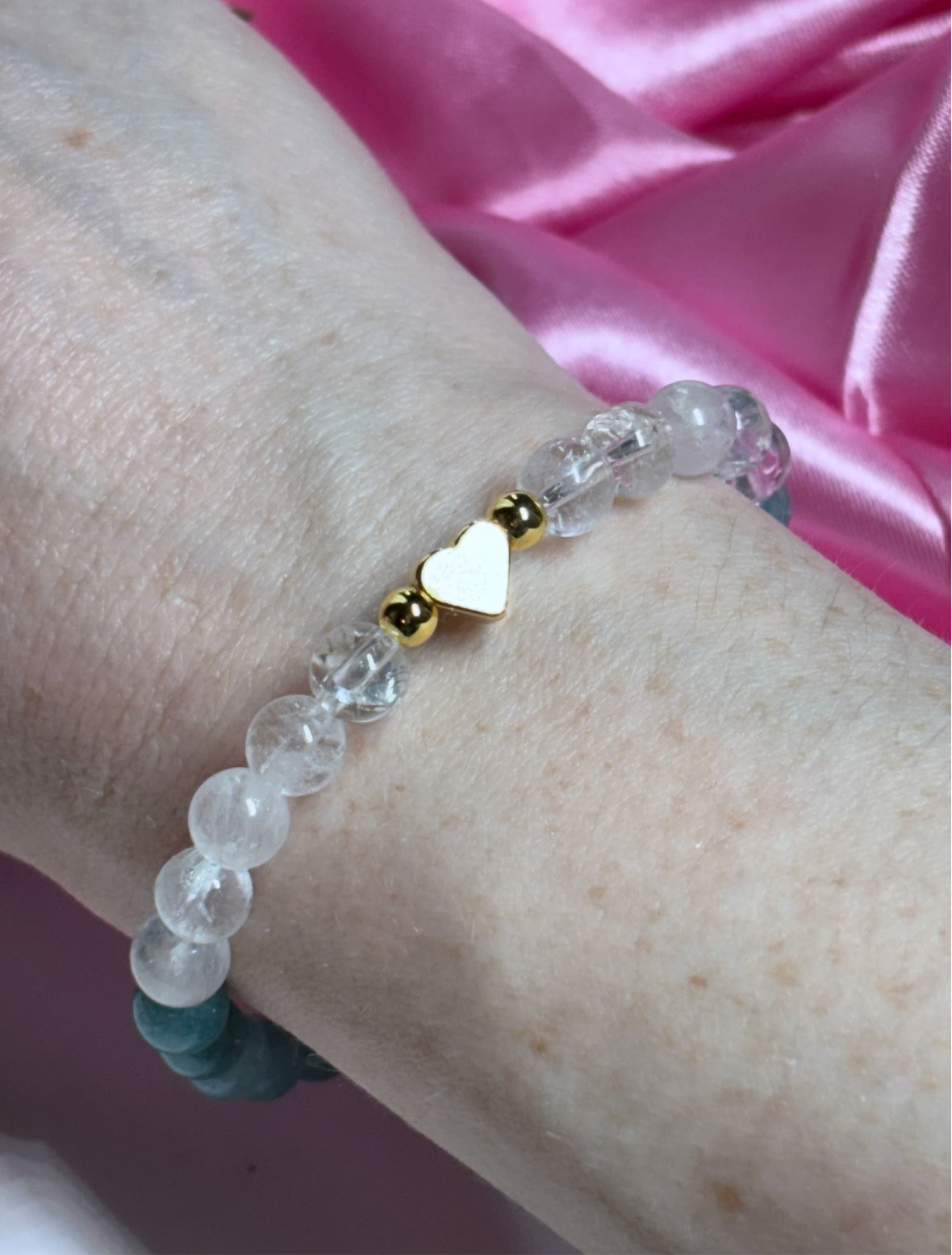 Clarity | calm | Courage |healing clear Quartz & aquamarine with 18k gold plated heart