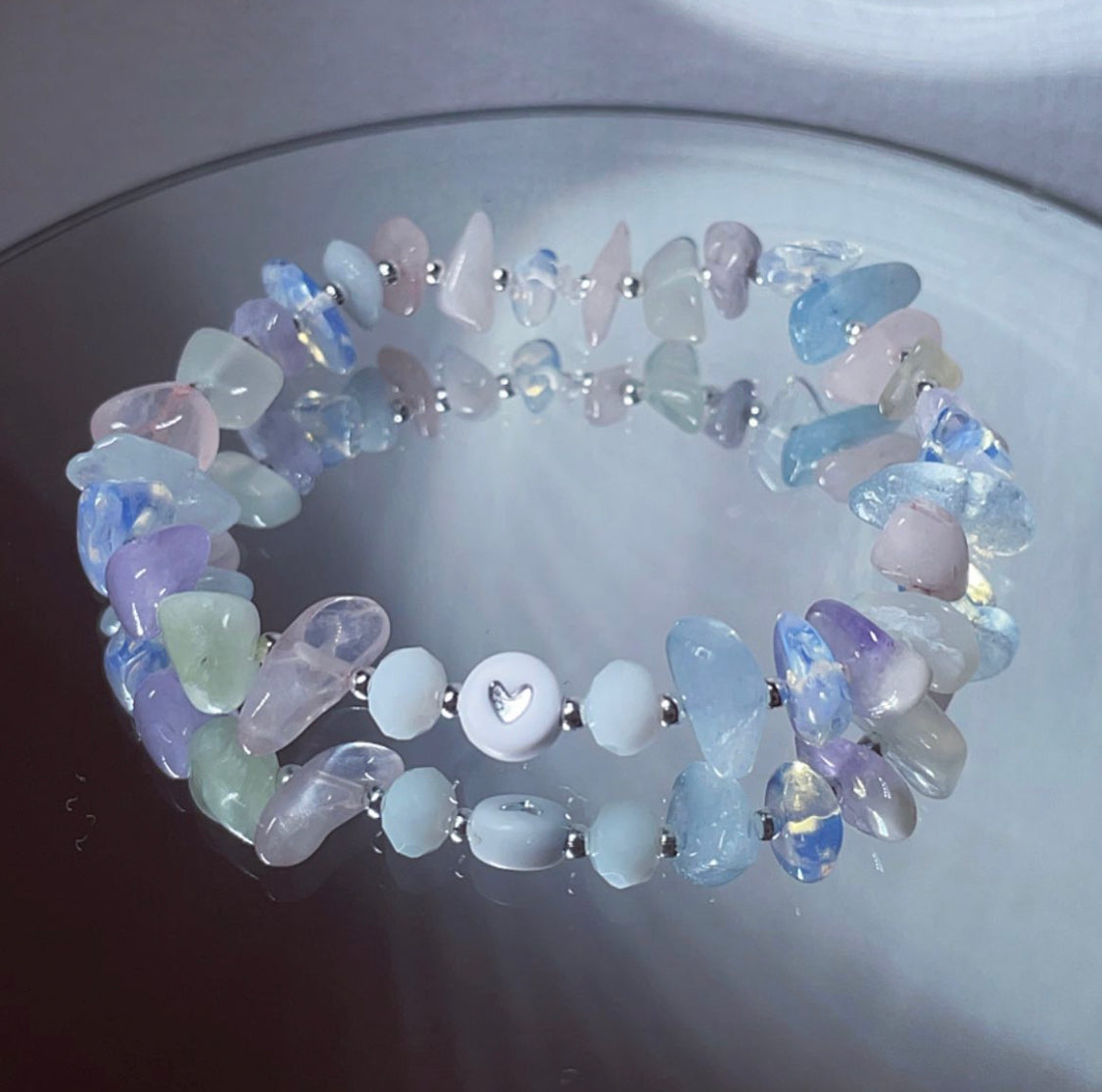 Deep healing & cleansing crystal bracelet amethyst, rose Quartz, aquamarine, green jade, and opal