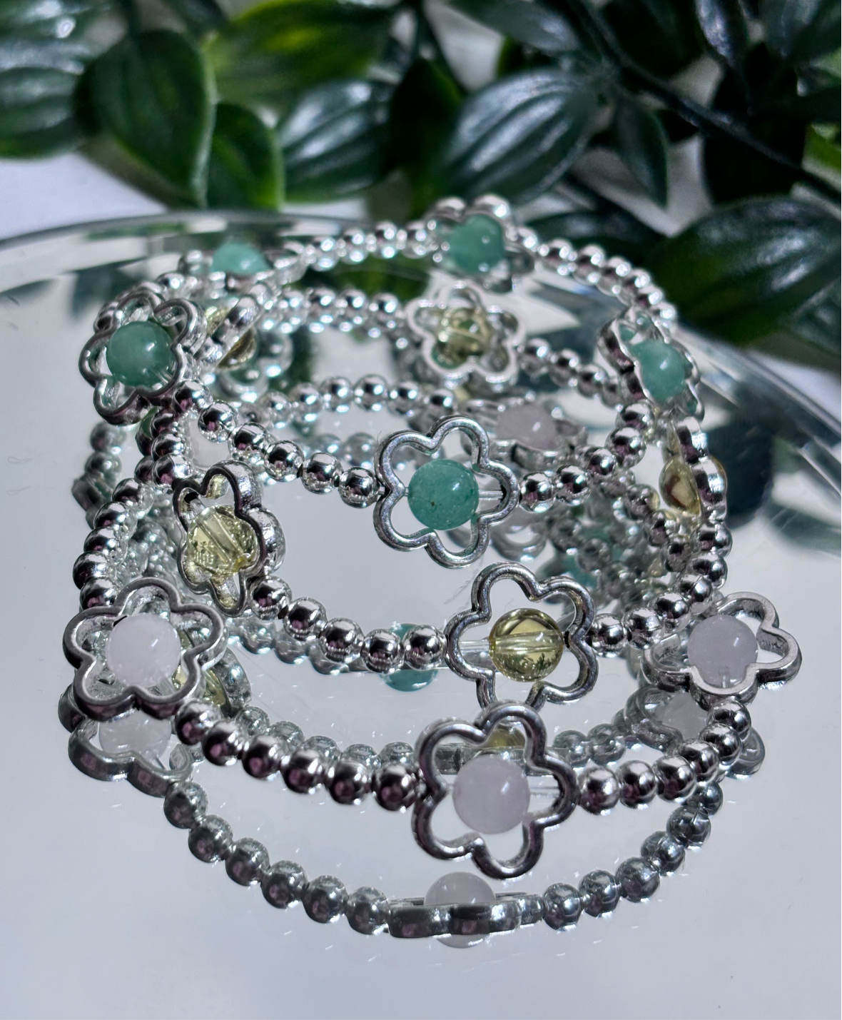 Crystal flower fidget spinning bracelets | silver plated