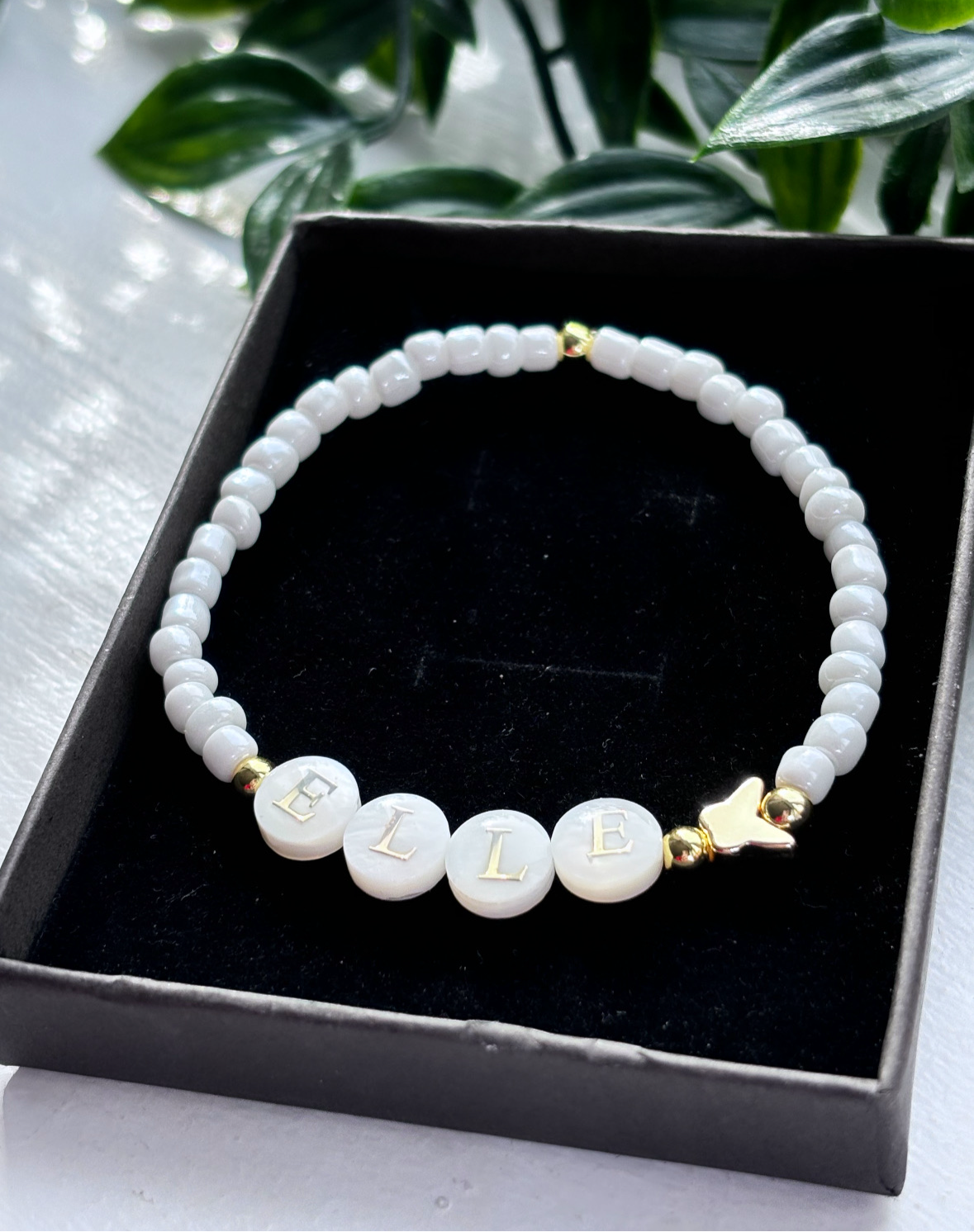 Mother of Pearl personalised glass beaded bracelet