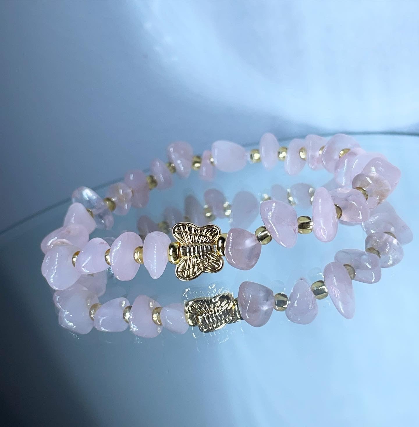 Crystal butterfly bracelet cherry Quartz opal aquamarine & clear Quartz
