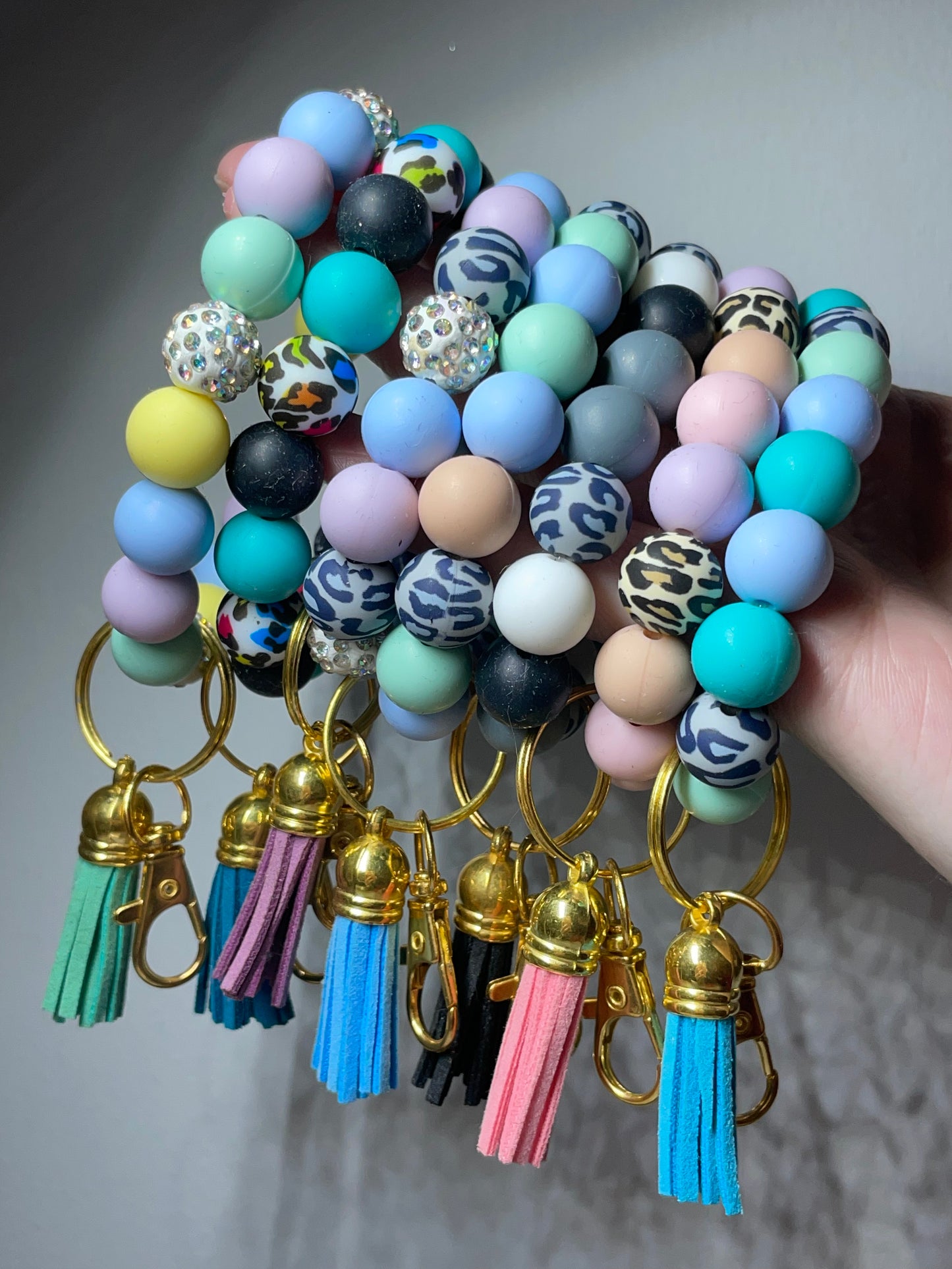 Keychain wristlets leopard print/ tassel wrist bracelets